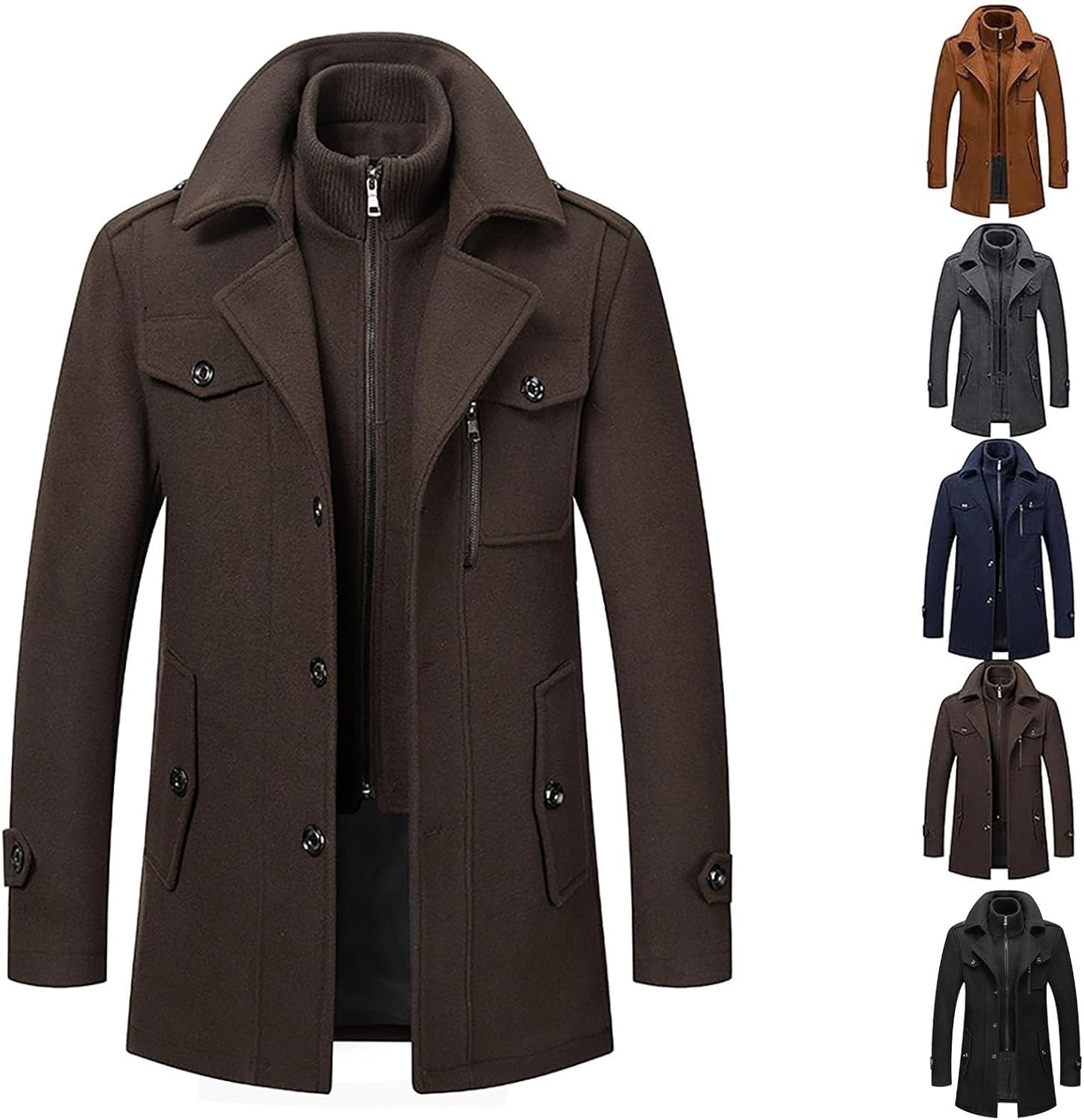 liyun jacket Men's Winter Wool Coat, Short With Stand-Up Collar, Mid-Length Wool, Winter Jacket, Business Trench Coat, M-4XL