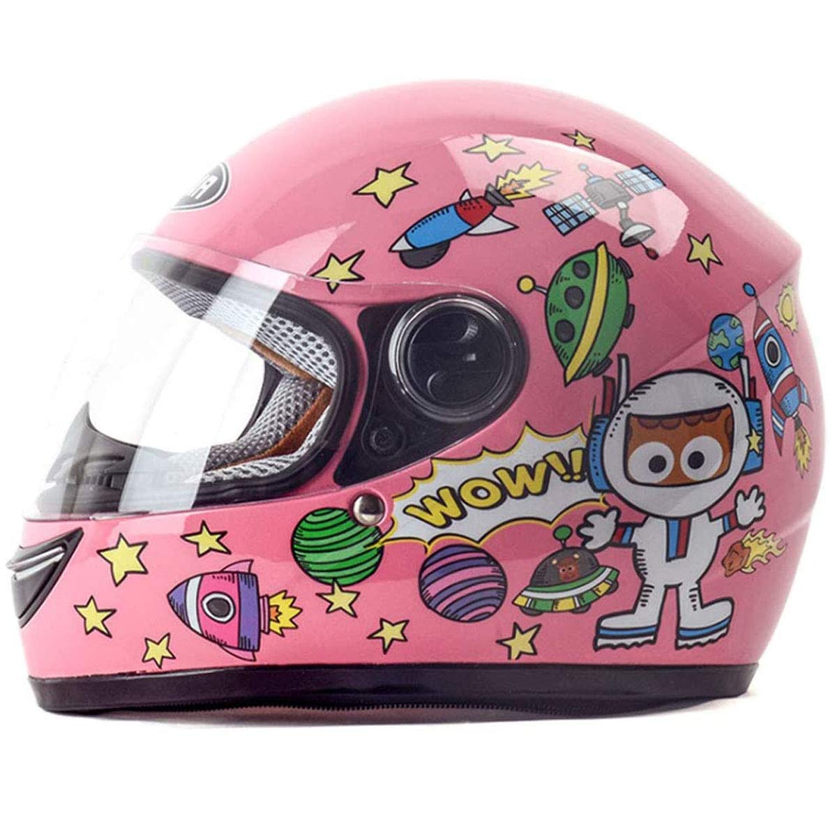 Children Full Face Motorcycle Helmet- Kids Motorbike Helmet,Electric Bicycle,Boy Girl,Winter Windproof Warm Cartoon Style(48-54cm) (Pink 2)