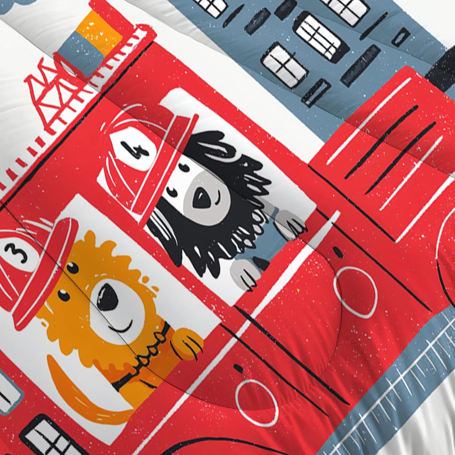 White 80" x 90" Duvet, Reversible Coverless Children Boys Girls 3 Duvet, Full Washable Quilt 7.5 Tog for All Seasons, Abstract Fire Truck Comforter with 2 Pillowcases