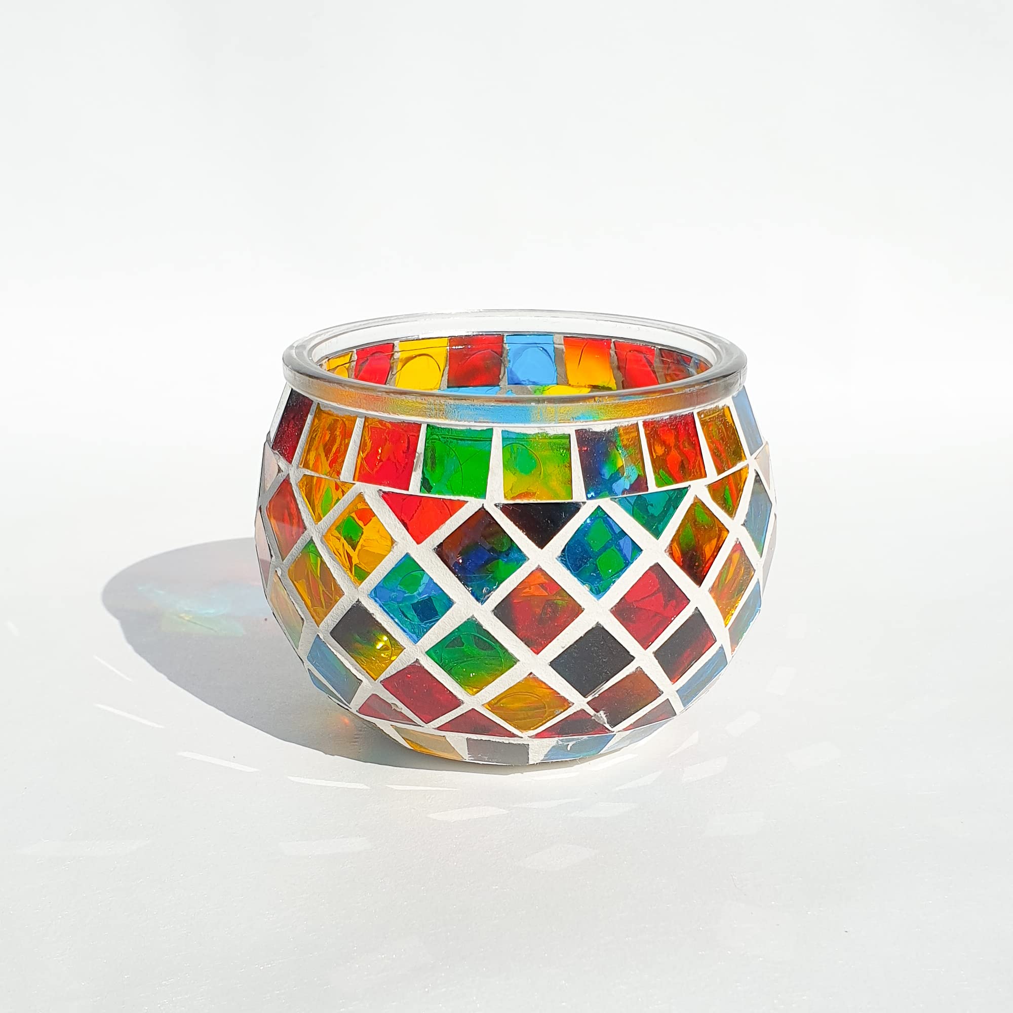 Mosaic Glass Candle Holder Vintage Jar Tealight Holders, Home Decoration with upto 8 Hour Burn Tea Light Candles (Multicolour) — image 1