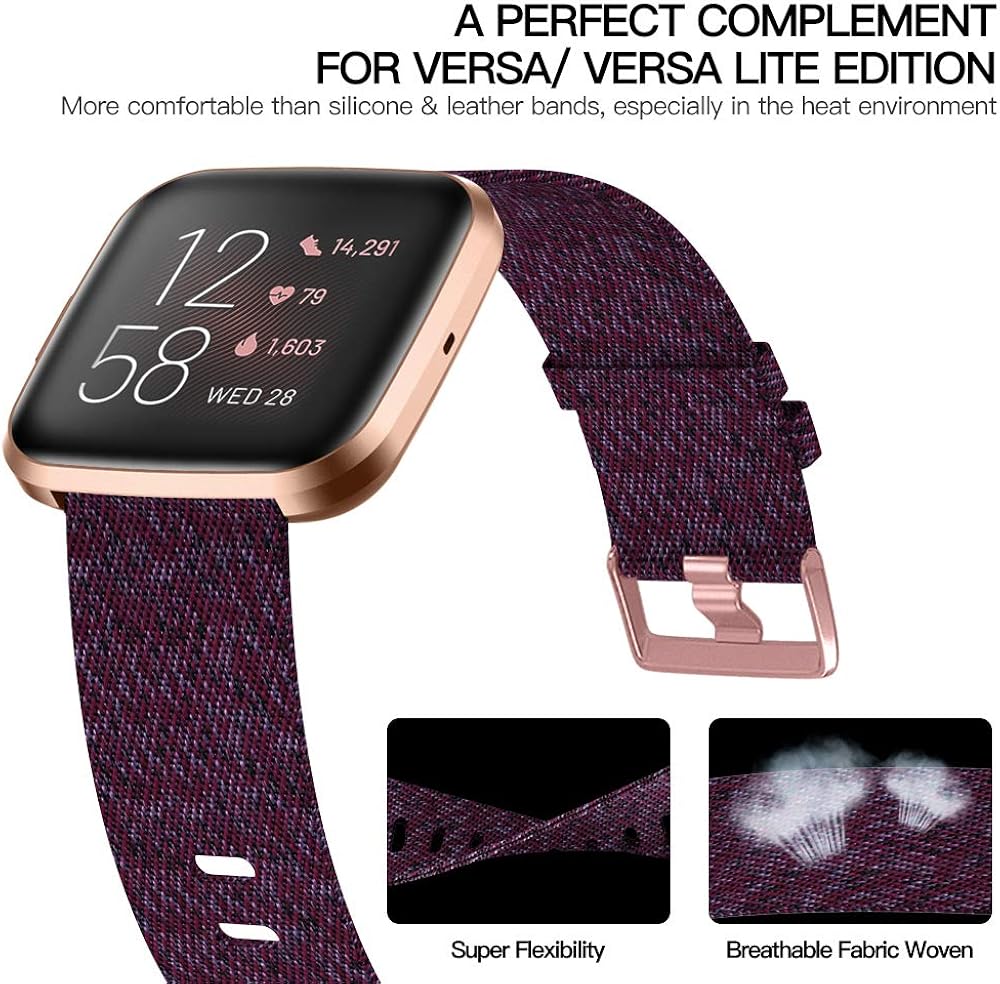 KIMILAR Woven Band Compatible with Fitbit Versa / Fitbit Versa 2 / Fitbit Versa Lite Edition, Large Small Woven Fabric Breathable Men Women Versa Replacement Band for Versa Smartwatch