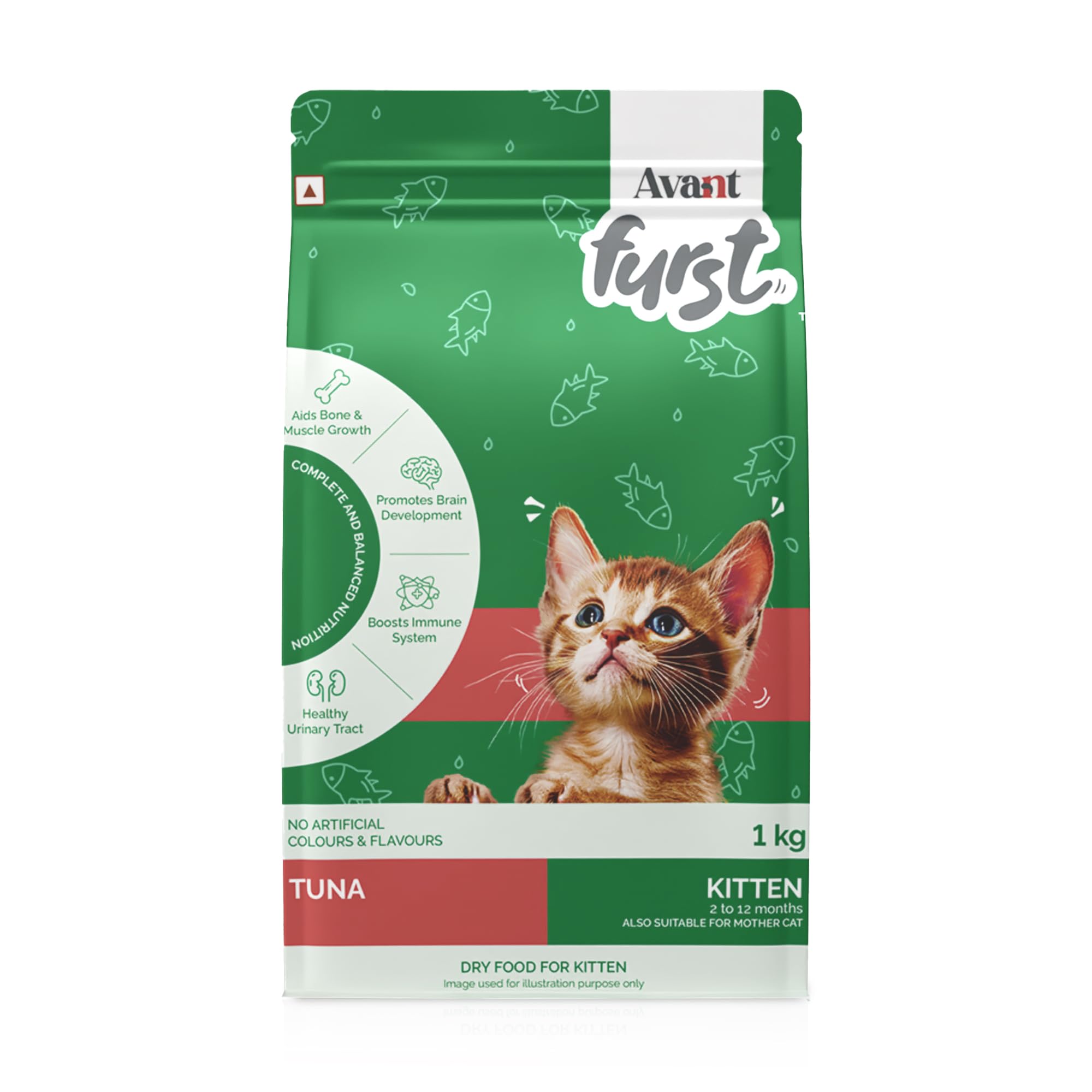 Avant Furst Kitten Dry Cat Food with Tuna Fish Flavor, Dry Kitten Food for 2β12 Months, No Artificial Additives, 1 kg