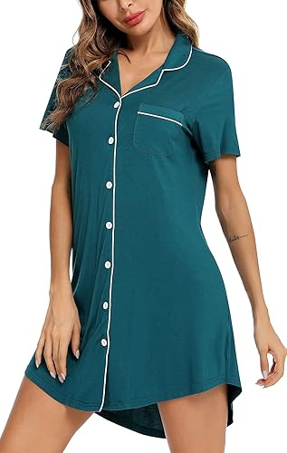 Miniatura 3 de Samring Camisón de pijama para mujer, manga cortalarga, con botones, camisón para dormir, camisón para novio, talla XXL