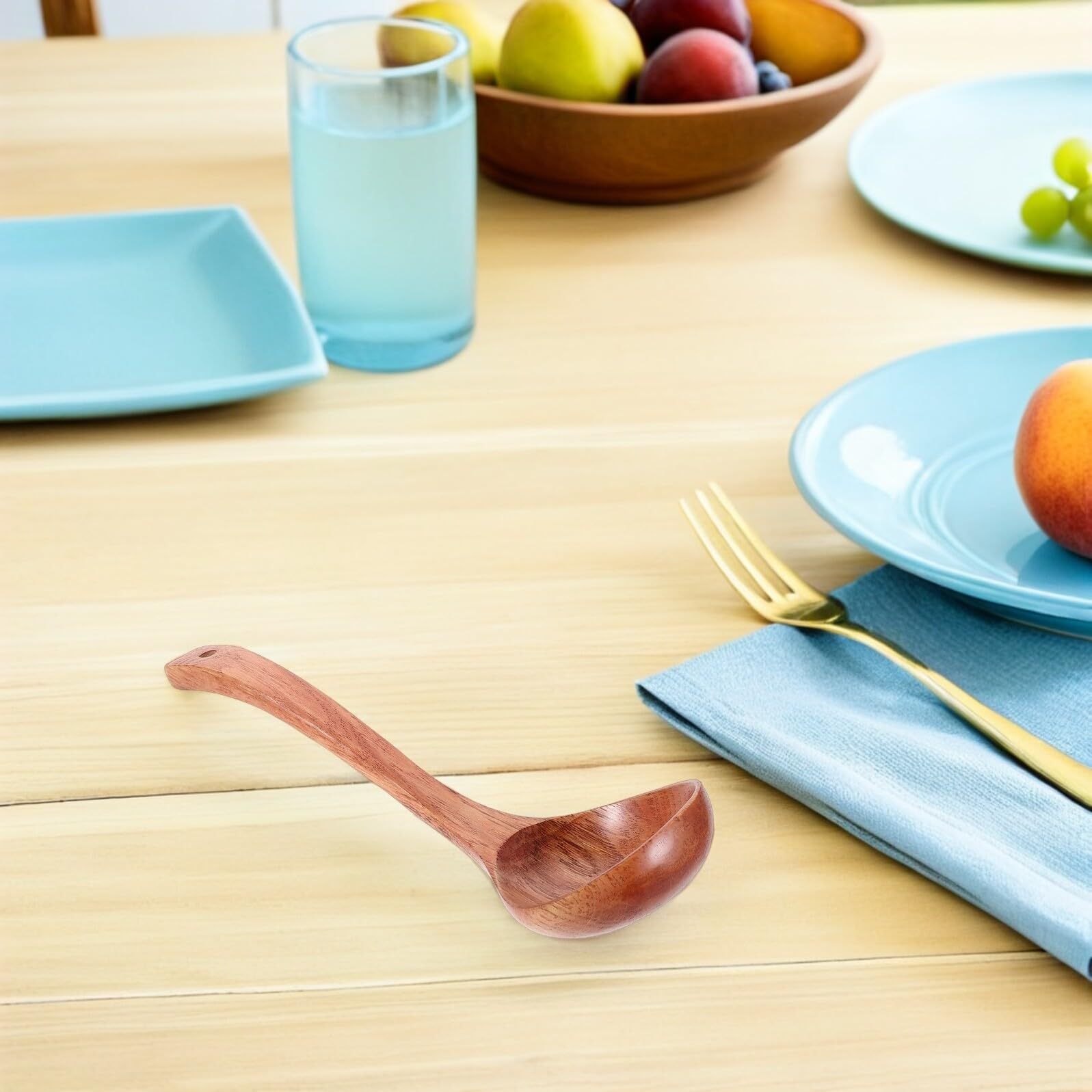 Cucharón de Madera Maciza de 30X92 CM para Sopa y Ramen Cucharón Antiadherente con Mango Largo Ergonómico Utensilio de Cocina Versátil para Mezclar y Servir en Cocina Oriental