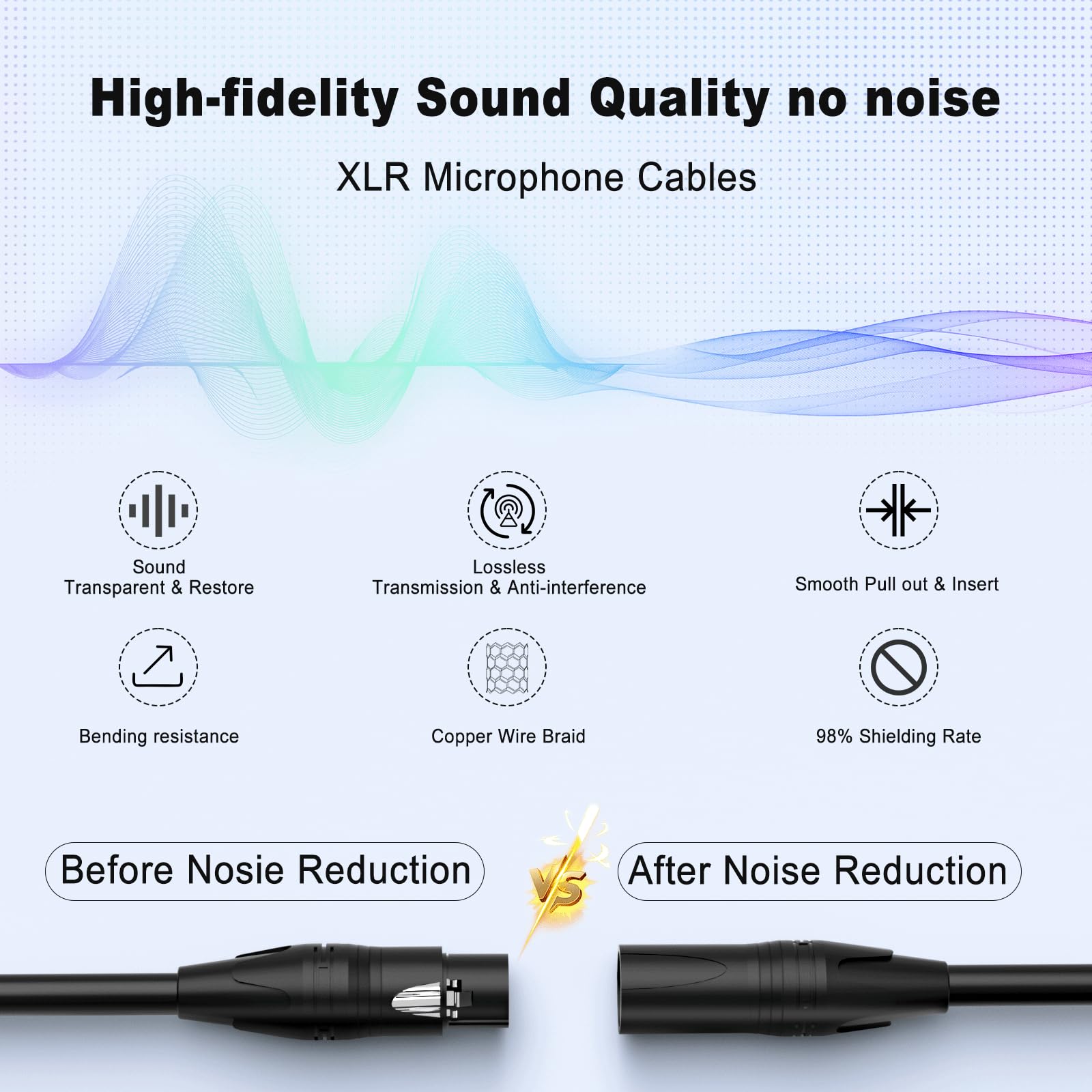 Cables de conexión XLR de 6 pies, paquete de 10 unidades, cable de micrófono XLR corto de 3 pines macho a hembra, cable XLR blindado equilibrado para mezclador de micrófono, estudio de