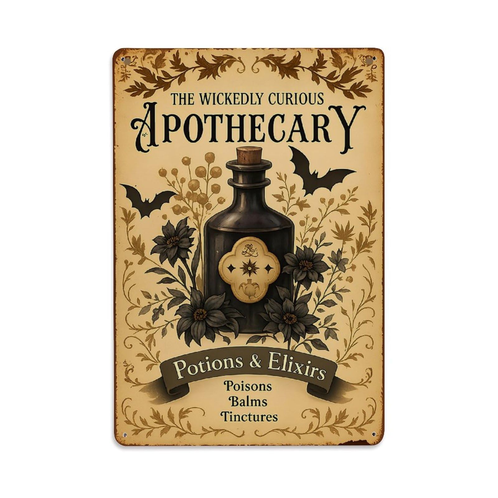 Jdfenggu Vintage Apothecary Bottle Floral Design Retro Metal Tin Sign, Metal Poster For Bar, Home, Man Cave, Kitchen, Laundry Room Art Decor 8X12 Inch