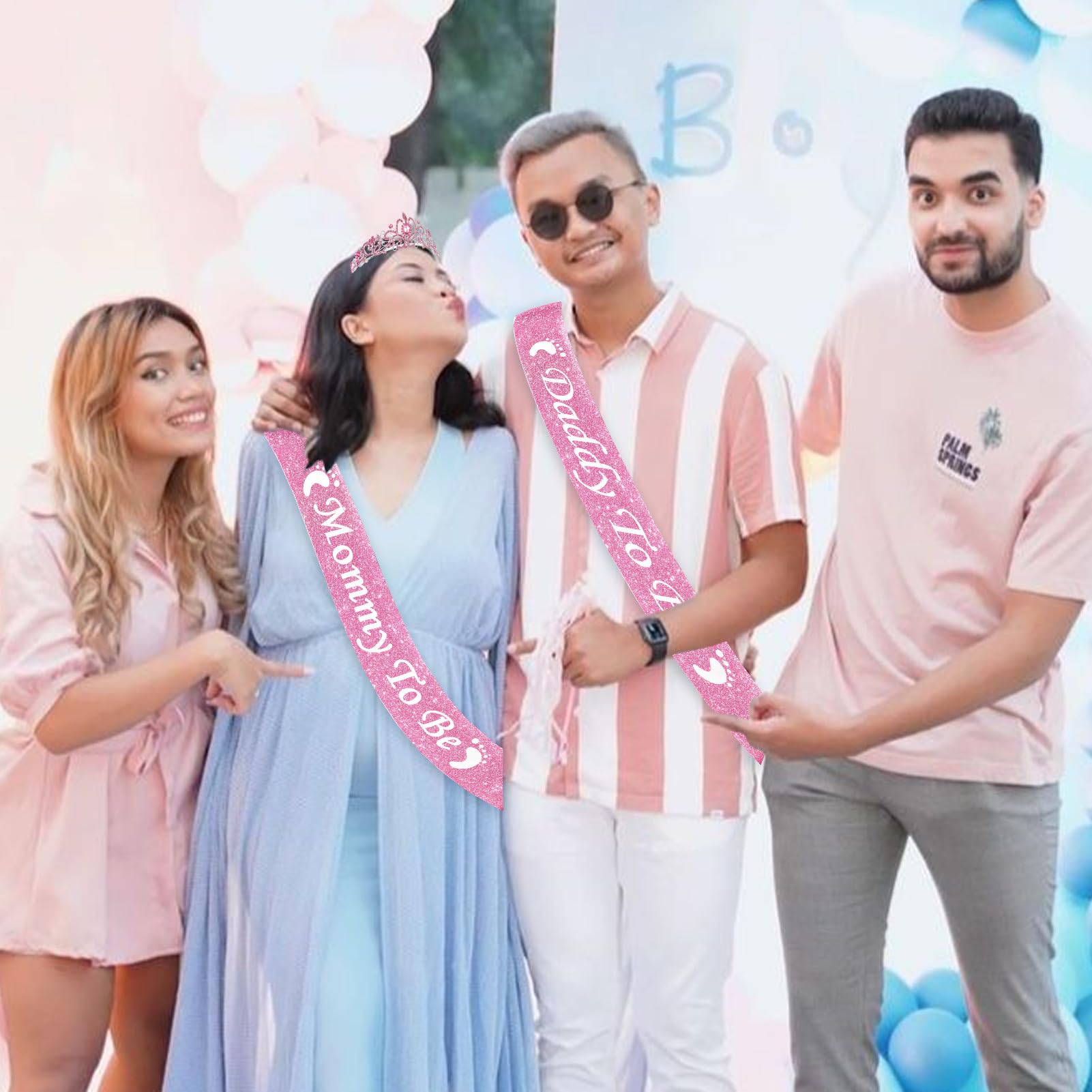 Schärpe & Diadem-Set Für Werdende Mütter – Mit Brosche, Strass-Verzierung, Für Babypartys & Fotoshootings (Rosa)