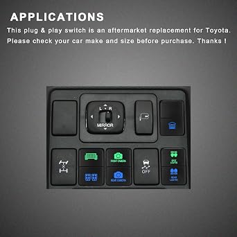Fan and LED Work Lights Dual Push Button Switch for Toyota Landcruiser Prado150 200 HiAce 4Runner Camry Corolla Kluger,Size 1.28 x 0.87