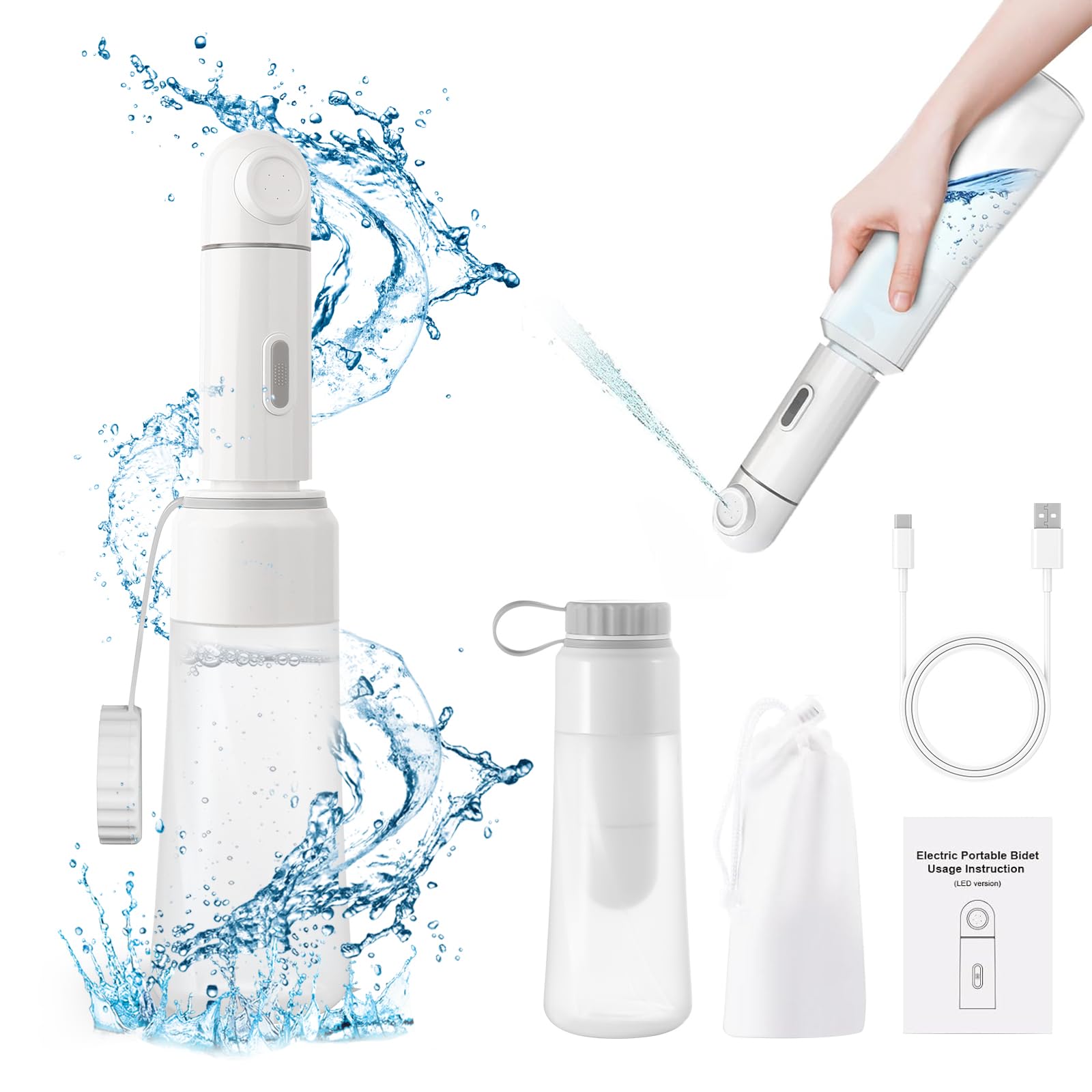 Portable Bidet for Travel 450ML Electric Peri Bottle with Dual Spray Modes 360 Nozzle USB Rechargeable Waterproof for