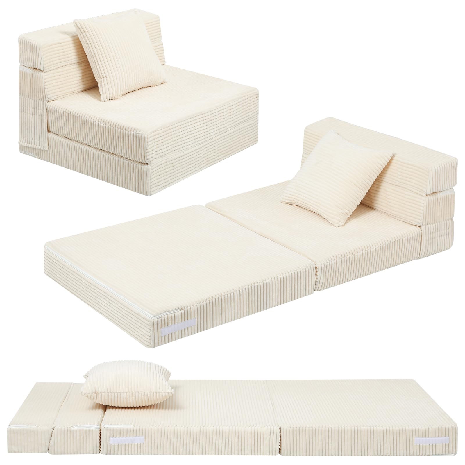 MeMoreCool Cord Spielsofa Kindersofa, Glow-Kinder Sofa, Kinder-Klappsofa, Flip-Sofa Kindercouch, Z-Bett, kindersofa ausklappbar, Bodenbett, Klappcouch für Spielzimmer, Beige