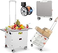 Vista 86 de FELICON SELORSS - Carrito plegable portátil con ruedas para subir escaleras y ruedas giratorias de 360°, mango telescópico, caja de plástico