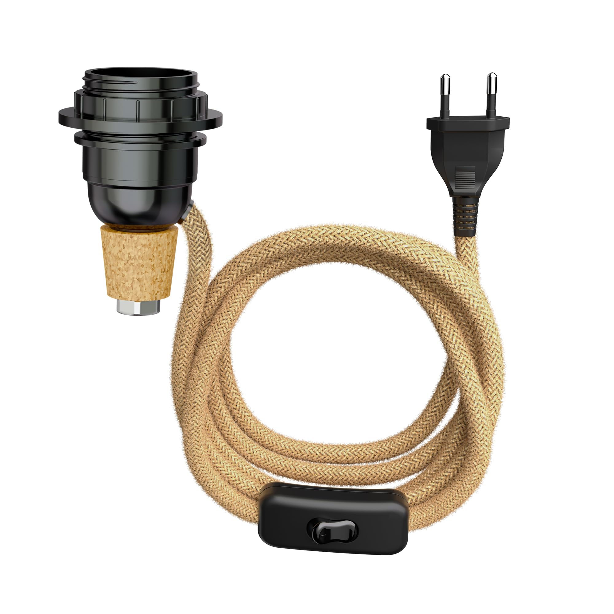 ledscom.de Lampa stołowa korkowa FLAKO z przełącznikiem i kablem tekstylnym, konopie, naturalny beż, 1x E27 maks. 60W, bez butelki, bez żarówki
