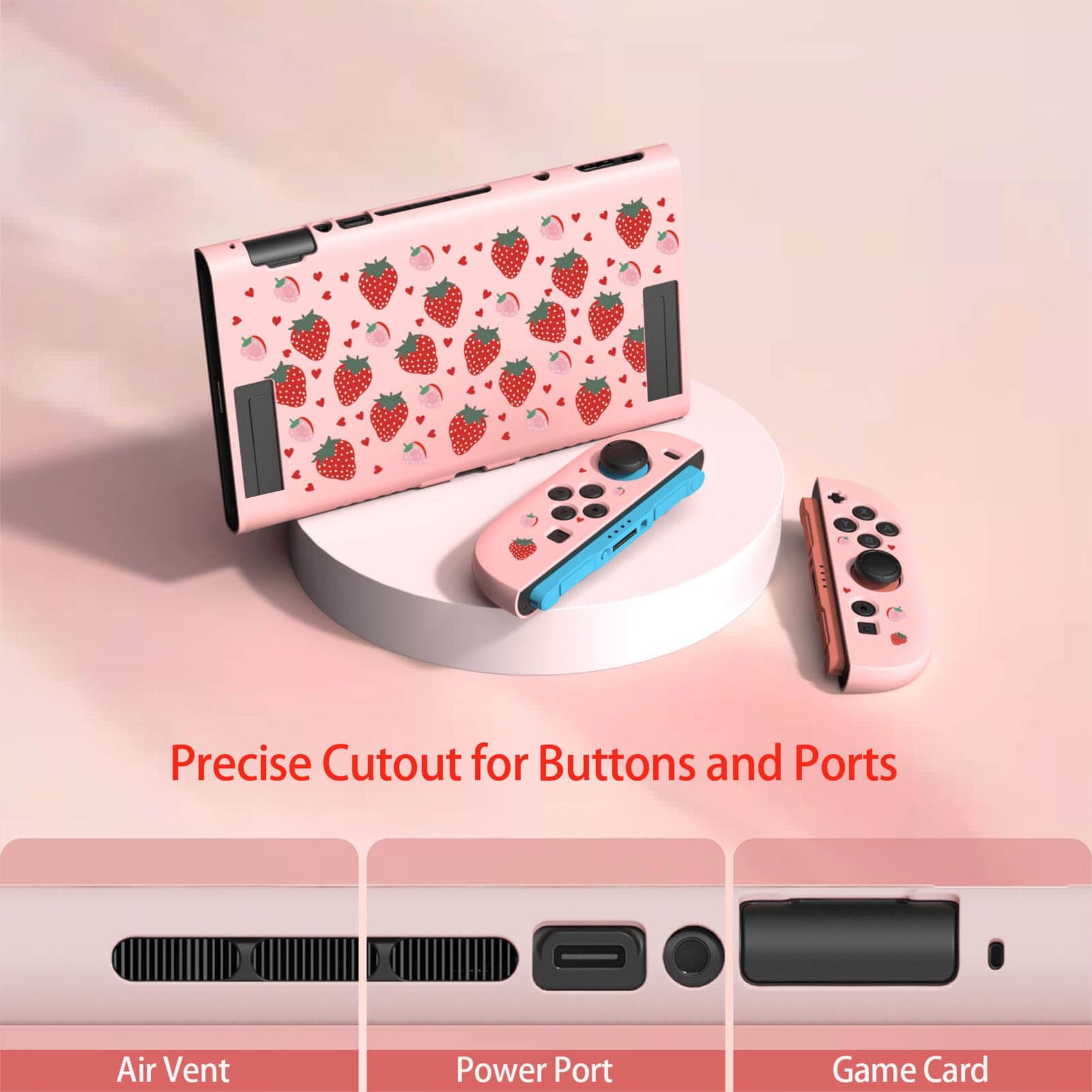 Textured Grip Protective Case Compatible with Nintendo Switch 2 (2025) – Cute Pink Strawberry Design, Matte Shockproof TPU Shell with Anti-Slip Handles, Ergonomic & Comfort Slim Back Cover — view 5