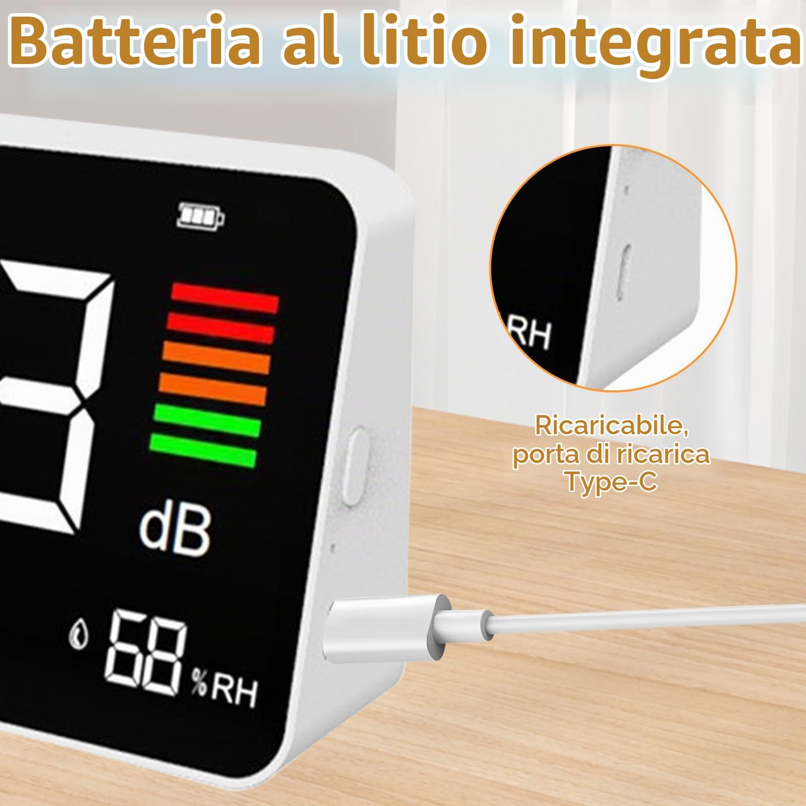 Fonometro, 4 in 1 Decibel Meter 30-130db Misuratore di decibel Decibel Volume Rumore Teste, LED Fonometro Misuratore Decibel/Temperatura/Umidità per Casa Ufficio Scuola Ristorante Fabbrica