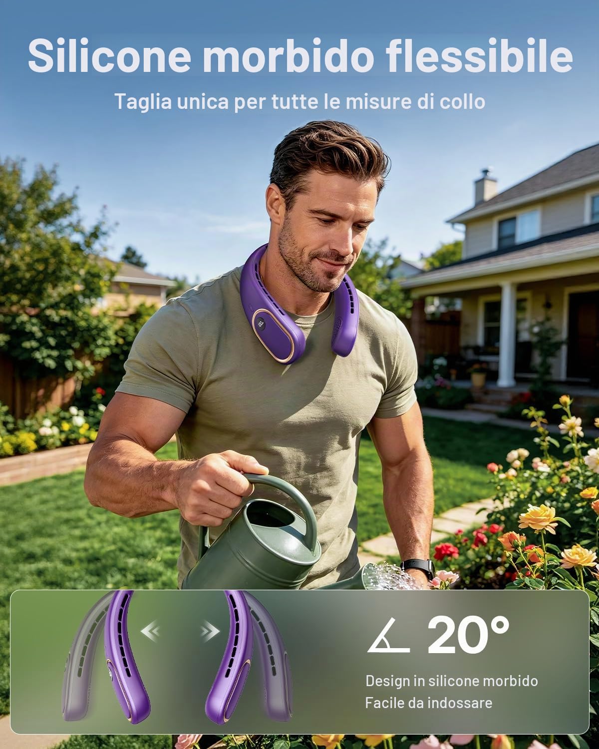 SHEWIND - Ventilatore da collo portatile - 5000mAh Ricaricabile a mani libere indossabile | 4 velocità, senza lama e display LED | Ventilatore personale di raffreddamento per viaggi, all'aperto