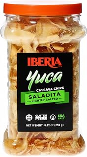 Iberia Cassava Yuca Chips 8.8 oz Jar - Gluten-Free Crispy Snack, High-Fiber Healthy Alternative to Potato Chips