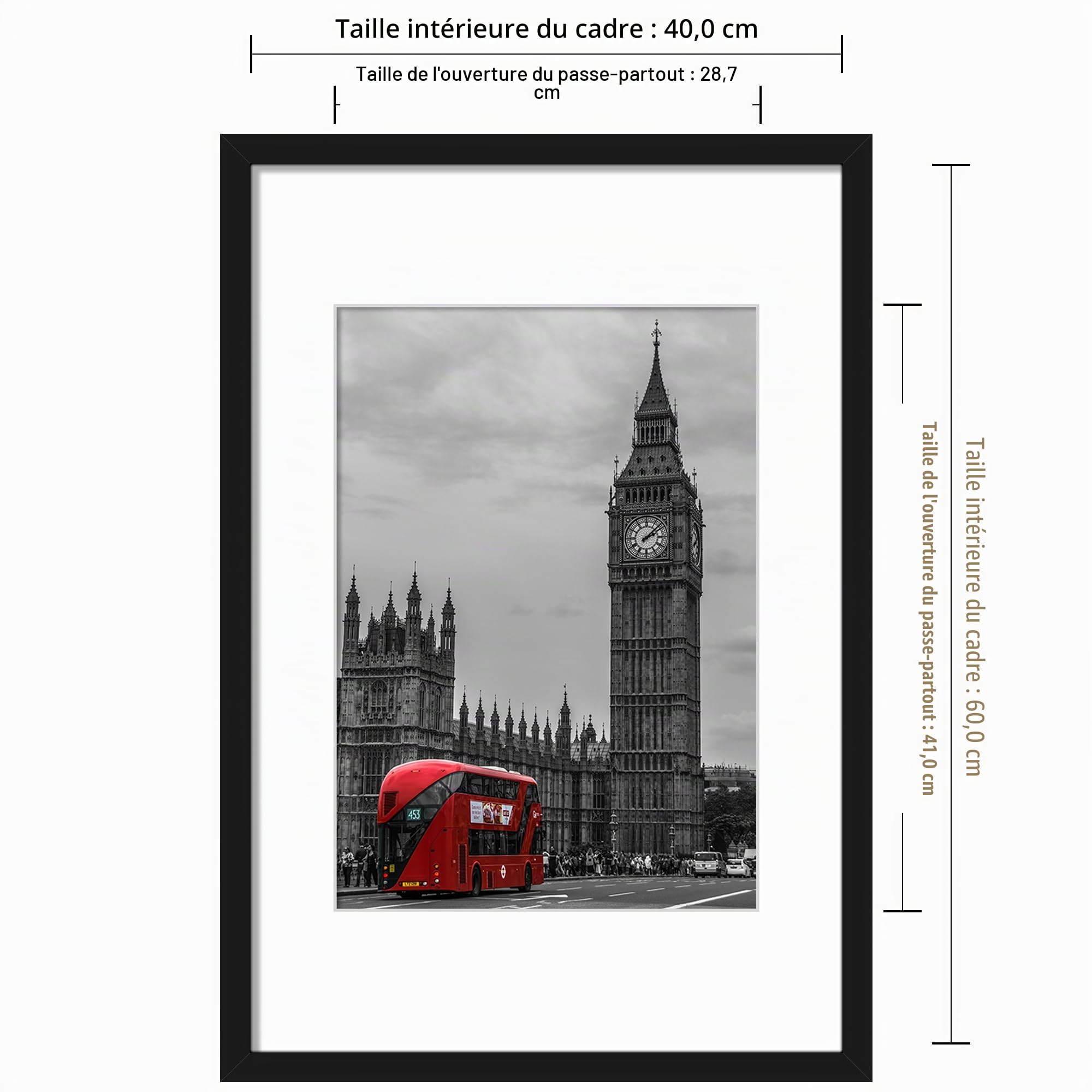 Lot de 4 cadres photo noirs de 40 x 60 cm, en bois d'ingénierie et plexiglas, avec passe-partout pour impressions A3, photos et affiches, montage mural, 40 x 60 cm