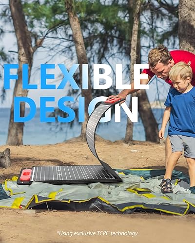 Miniatura 4 de ELECAENTA Panel solar portátil de 200 W para estación de energía, 25% de alta eficiencia, ultraligero con soportes, cargador solar ETFE plegable de
