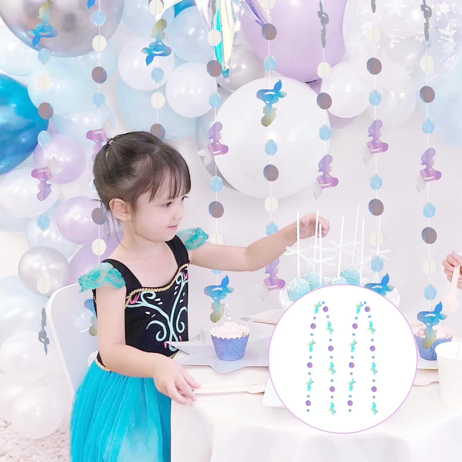 Guirlande Sirène 100 Pièces - Décoration De Fête Thème Marin Avec Pendentifs Pailletés | Pour Anniversaires, Réunions, Ambiance Océan