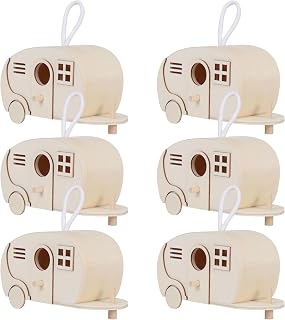Make Market Wood Camper Birdhouse – Unfinished Hanging Camper Design for DIY Crafts & Indoor Decor, 8", 6 Pack