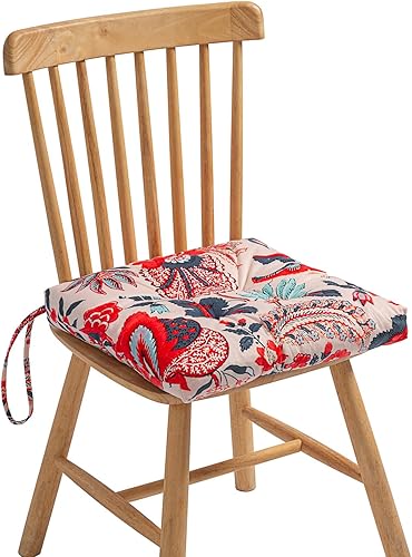 Miniatura 9 de Paquete de 2 cojines de mimbre para asiento de patio para exteriores e interiores con lazos, cojín para silla de comedor, 17 x 17 pulgadas (hojas