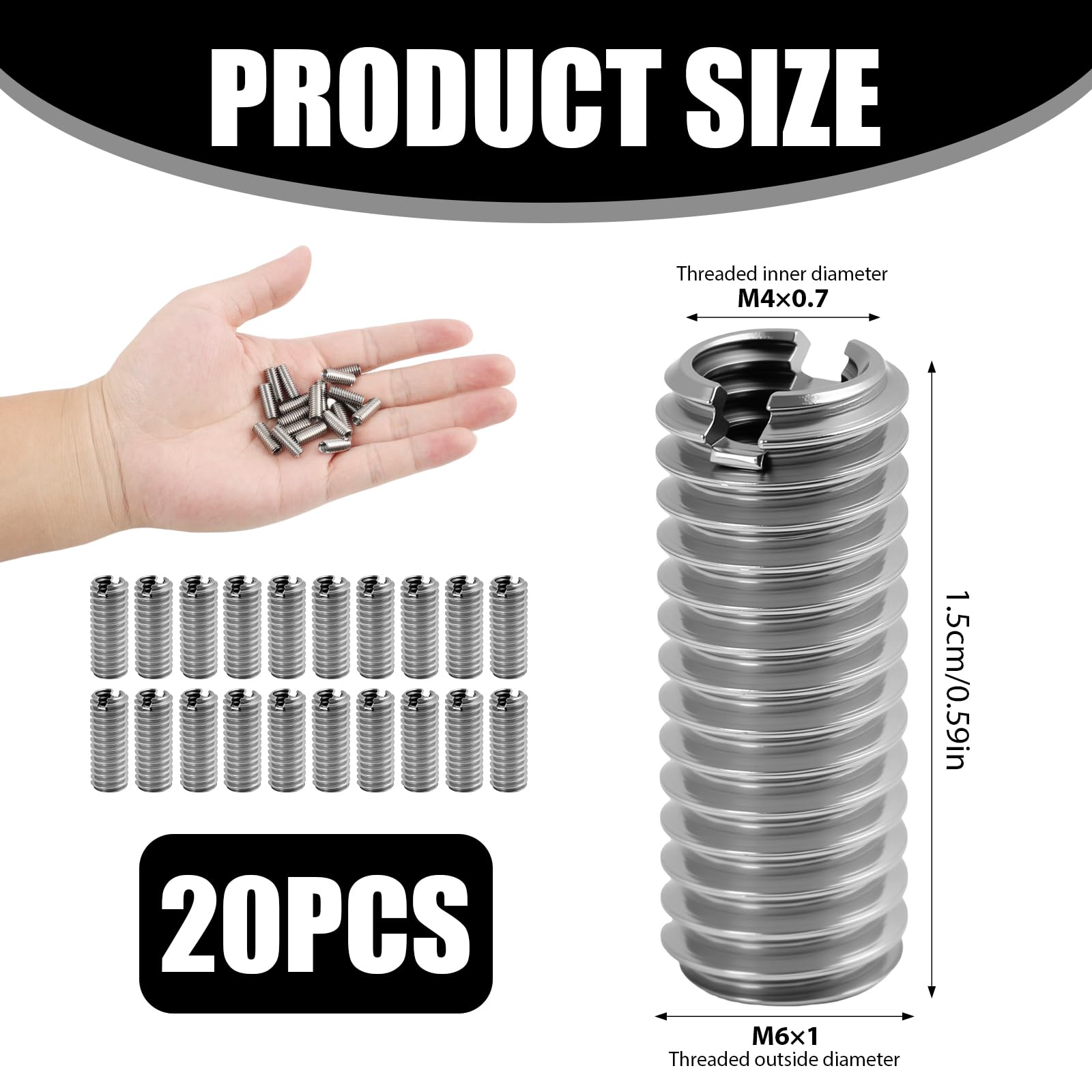 20 Pezzi Inserto Filettato M6 A M4 15mm Riduttore di Filettatura M6 A M4 In Acciaio Inossidabile, Boccola Filettata Con Scanalatura, Rete Per Riparazione, Inserto Filettato Metallo Per Macchine