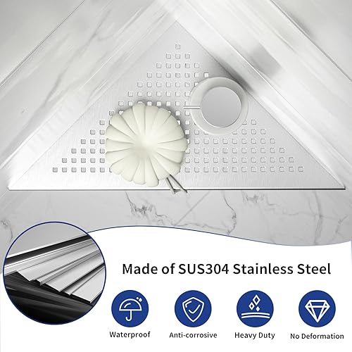 Miniatura 3 de Estantes esquineros de ducha empotrados de acero inoxidable 304 cepillado de 12 pulgadas, estante esquinero para pared de azulejos, sin taladrar,