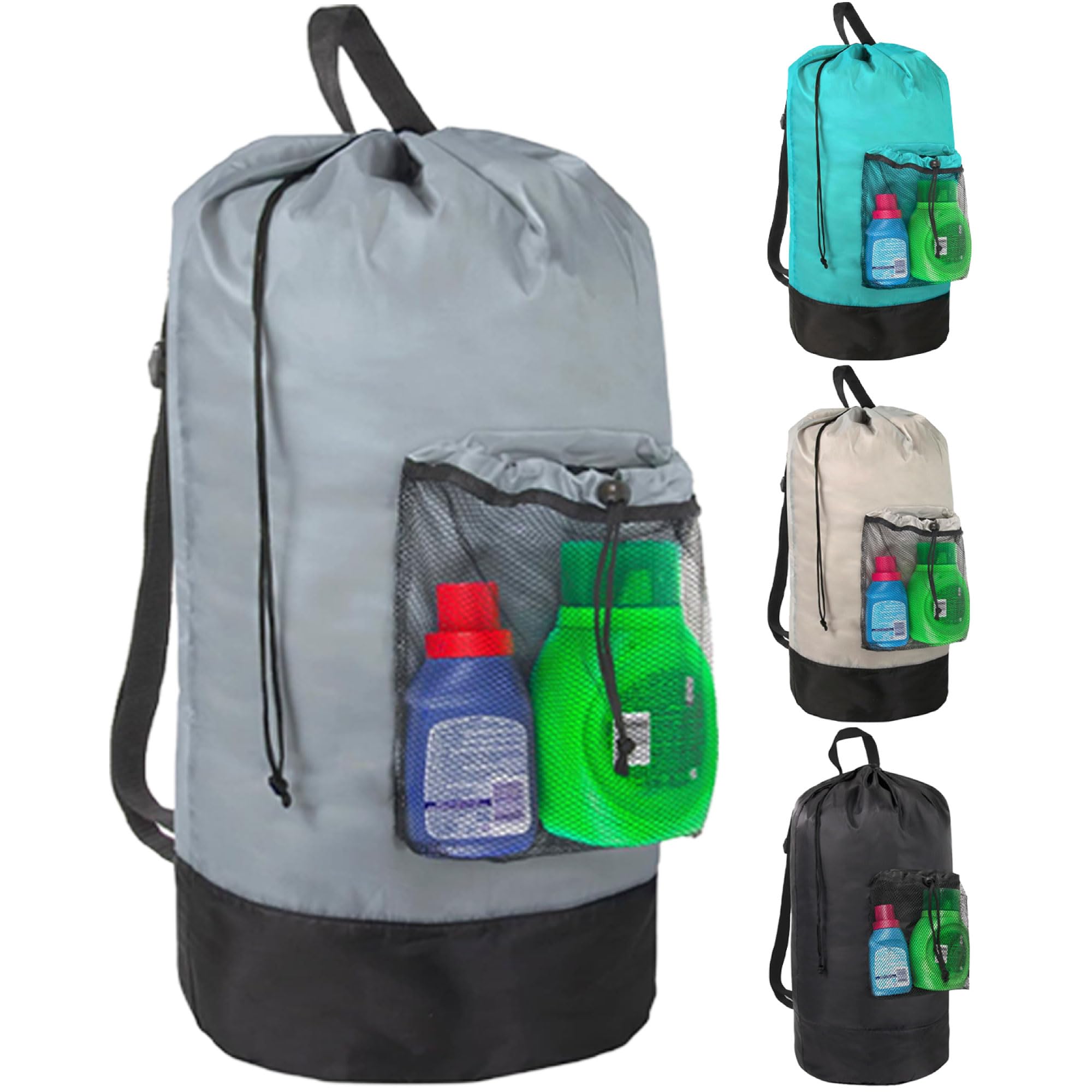 Laundry Bag Backpack with Shoulder Straps and Mesh Pocket Laundry Backpack Large Portable Laundry Hamper for College Laundromat Apartment with