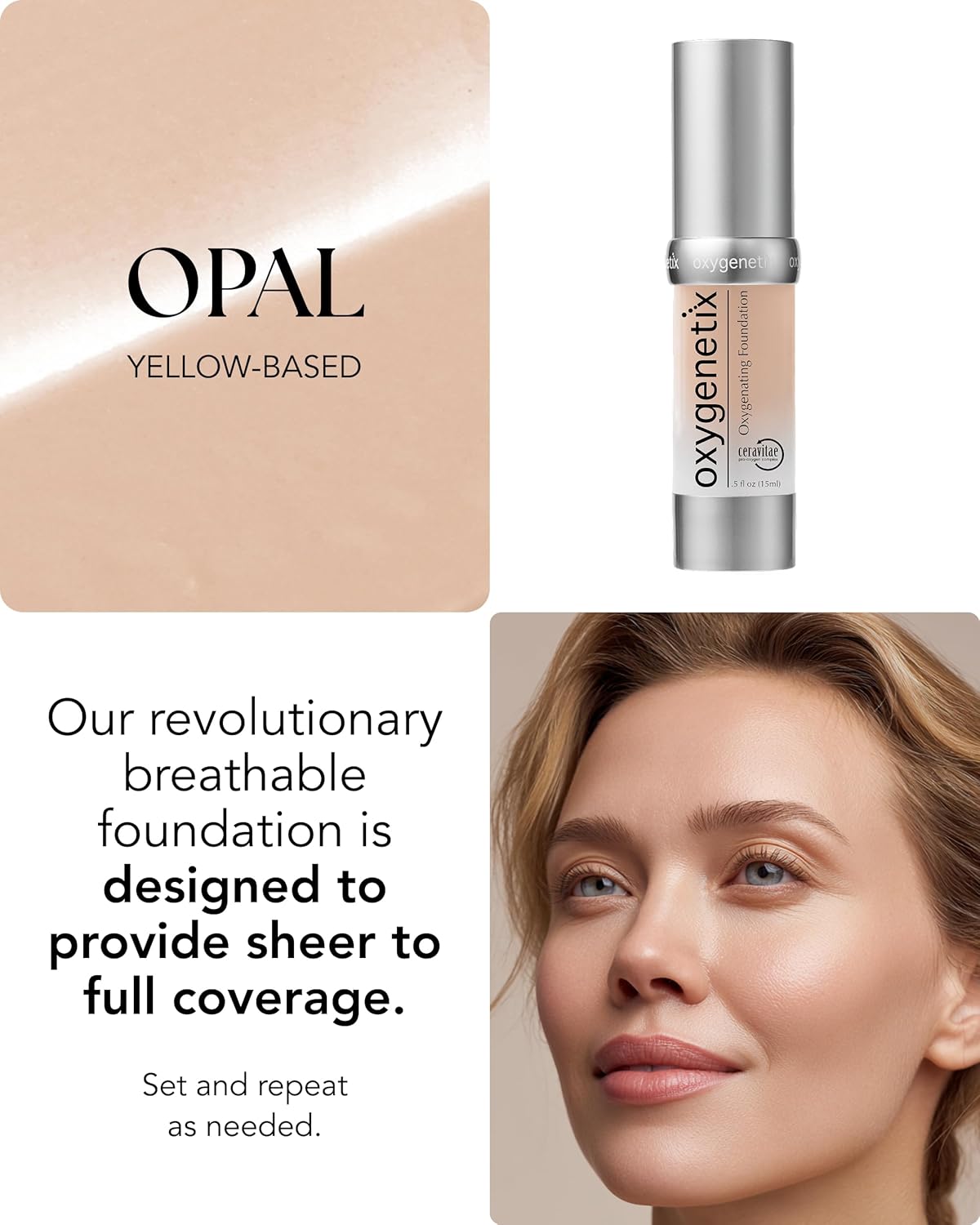 Oxygenetix Oxygenating Foundation – Opal | Breathable Makeup for Face | Buildable Coverage with Weightless Feel | Longwear Foundation for Women | Safe for Sensitive or Laser-Treated Skin