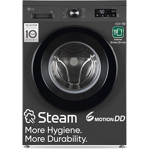 LG 7 Kg, 5 Star, Direct Drive Technology, Steam Wash, 6 Motion DD, Fully-Automatic Front Load Washing Machine (FHB1207Z2M, Allergy Care, In-Built Heater, Touch Panel, Middle Black)
