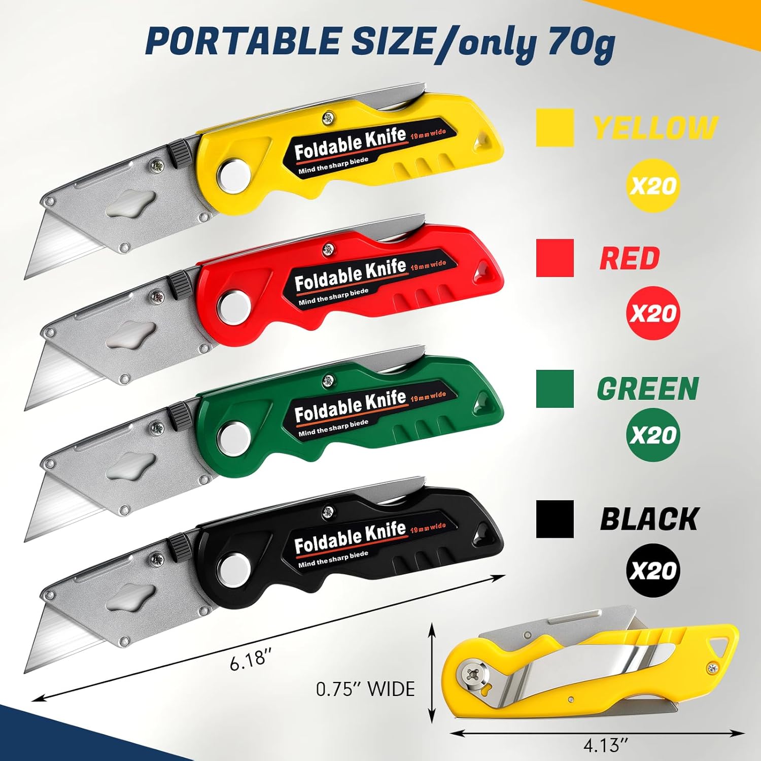 Therwen 80 Pcs Folding Utility Knives Bulk with 160 Replacement Blades Heavy Duty Box Cutter with Safety Lock Folding Utility Razor Knives Retractable Mechanism Paper Cutter, Multicolor