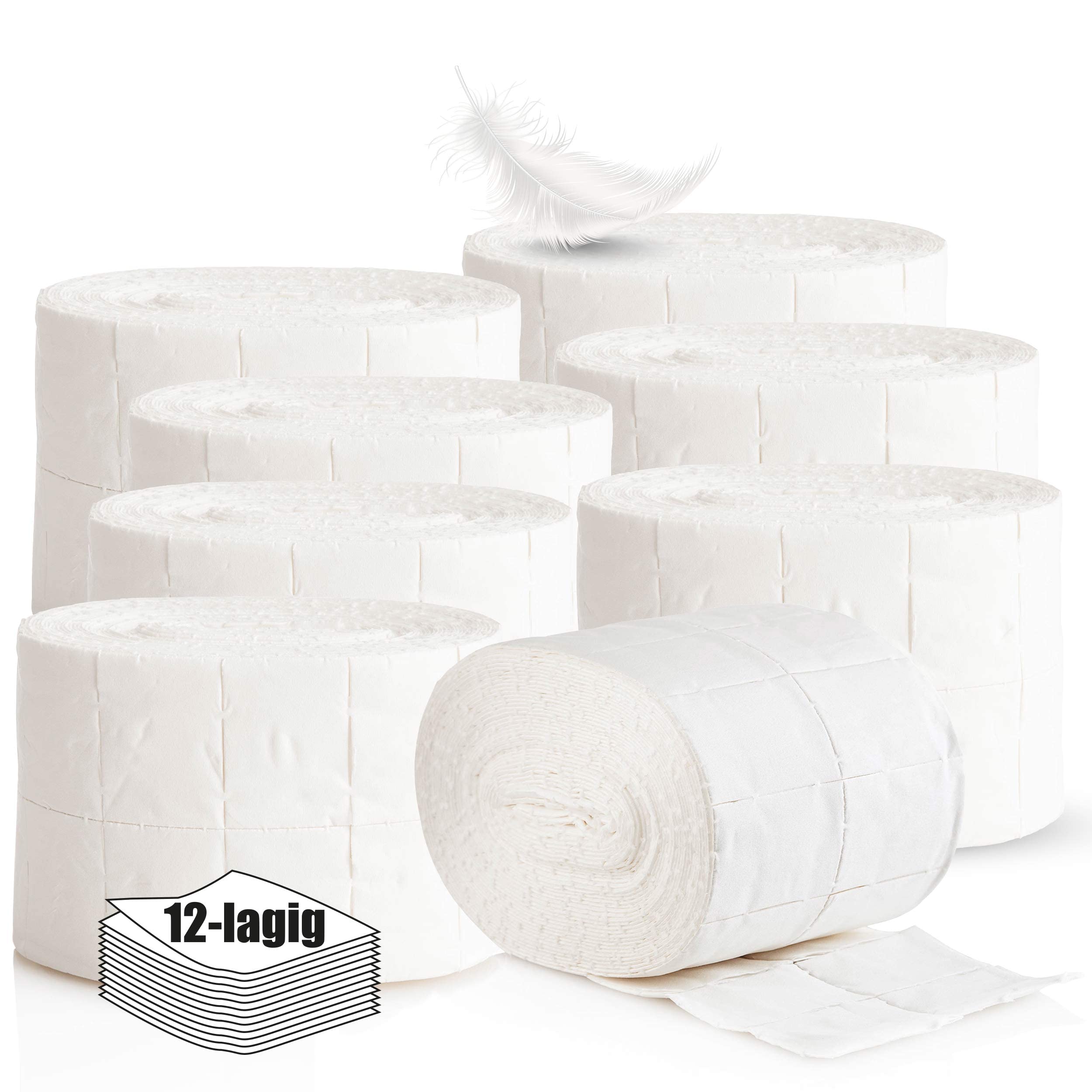 8x Rollen Kosmetex Zellstofftupfer Zelletten, Tupfer, Pads aus hochgebleichtem Zellstoff 12-lagig, 5x4 cm, 4000 Stück, 8 Stück