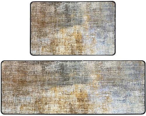 Vista 82 de TOMWISH - Tapetes de cocina para piso, color turquesa, gris, abstracto, pintura artística, 17 x 48 + 17 x 24 pulgadas, juego de alfombras de cocina
