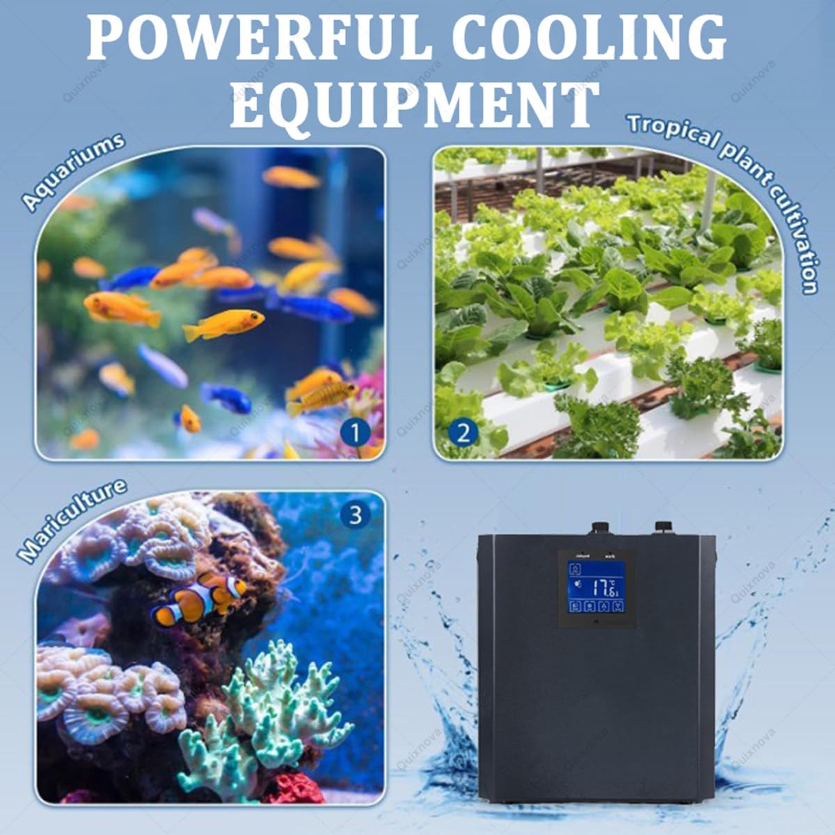 Refrigeratore per Acquario, Kit Pompa refrigeratore da 300L/500L, refrigeratore per Acquario per Acqua Dolce/salata, alghe, Meduse, Coralli, Regolabile da 4 a 50°C/da 39 a 122°F 300L