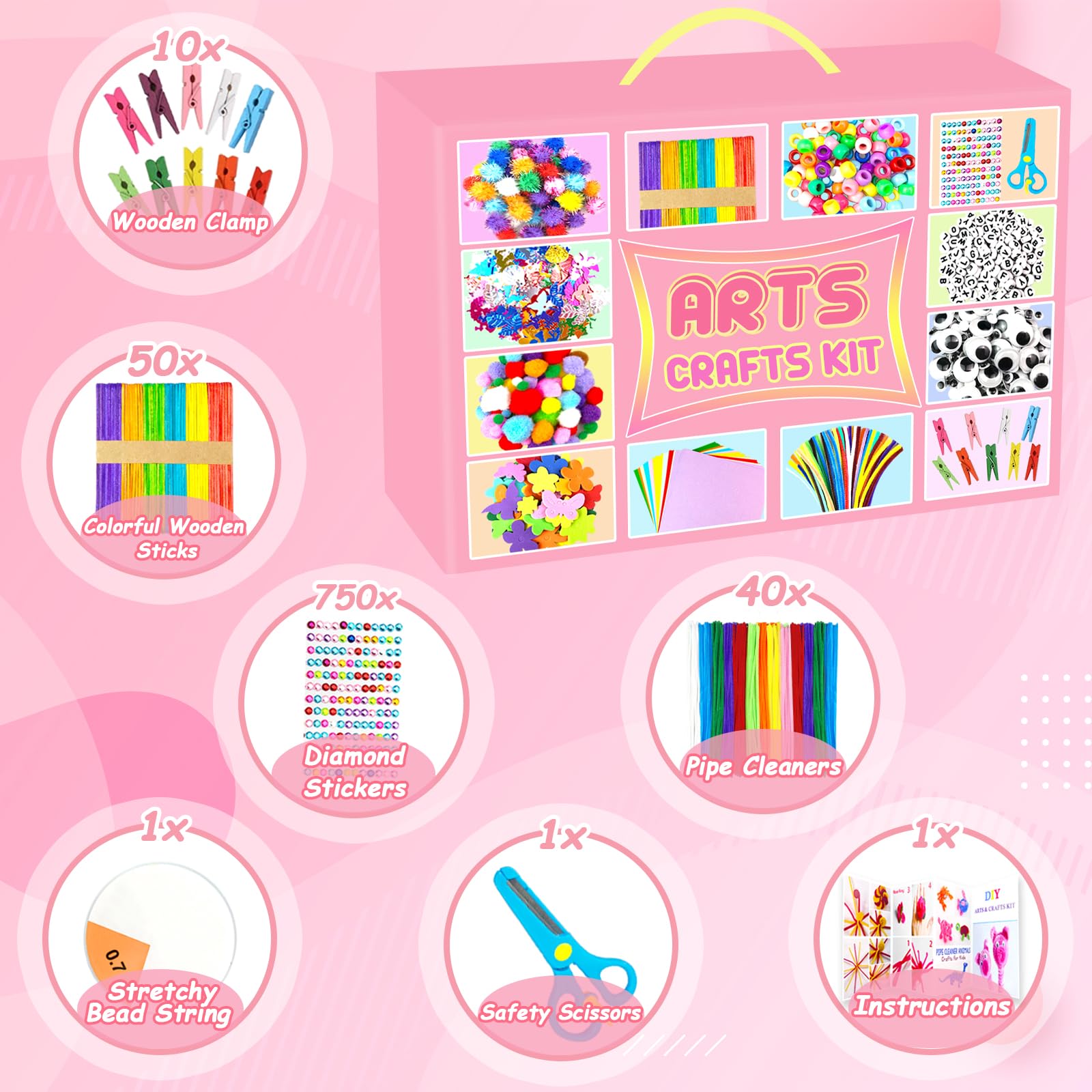 BNUZEIYI 2000 PCS Arts and Crafts Supplies for Kids All-in-1 Craft Kit with Pipe Cleaners Craft Box Set DIY Crafting Supply School Supplies Toys Gifts for Girls Boys Ages 4-6 - Image 3