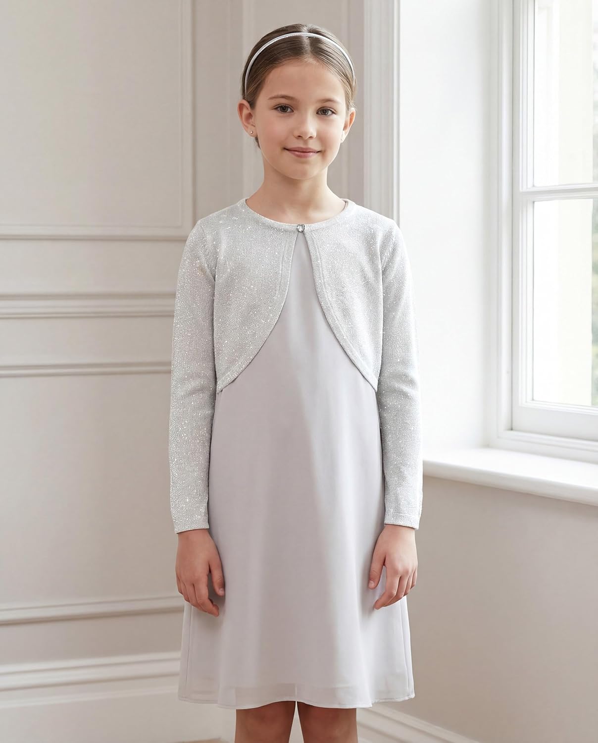 BOLEROSE Girls Long Sleeve Sparkle Cardigan Childrens Kids Bolero Shrug - Image 3