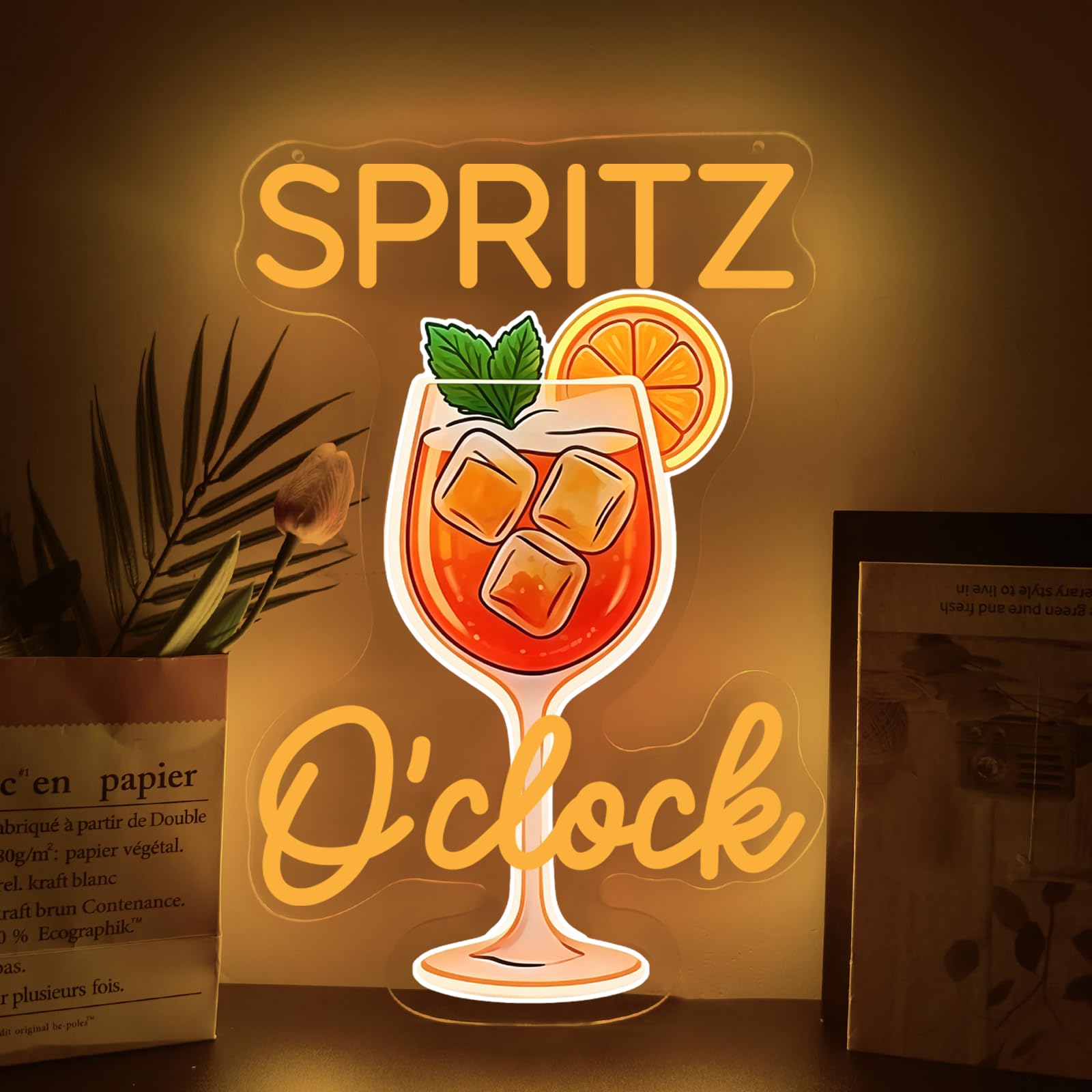 SPRITZ O'clock Neon Light Sign Aperol Spritz LED Neon Sign for Cocktail Wall Decor Bar Light Up Signs USB Powered for Cocktail Parties Home Bars Man Caves Pubs Club Party for Men Women
