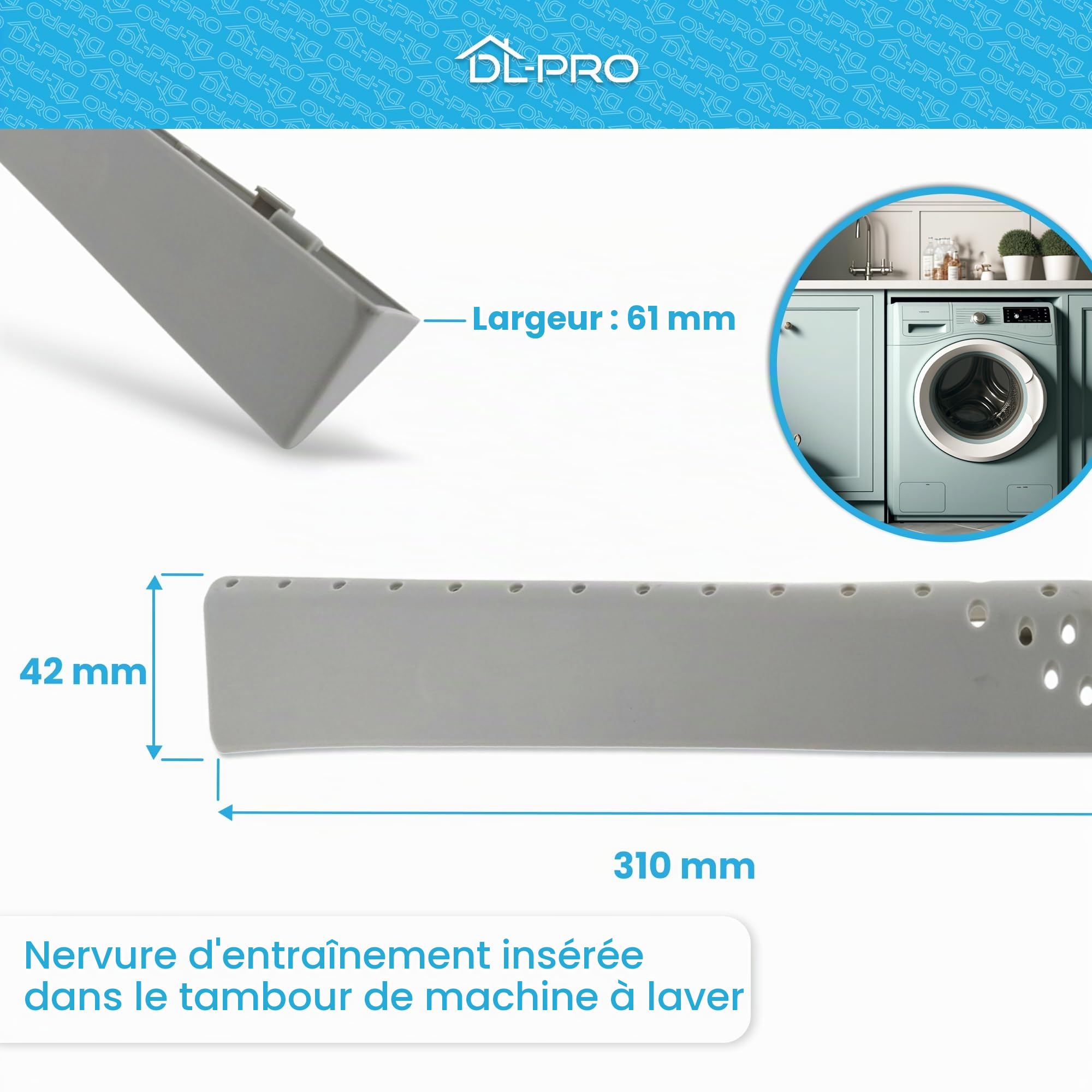 DL-pro Lot de 3 aubes de tambour 31x6,1x4,2cm pour Candy Hoover Otsein 43005989 Ensemble robuste d'aubes de tambour avec 31 trous Gris pour tambour de lave-linge