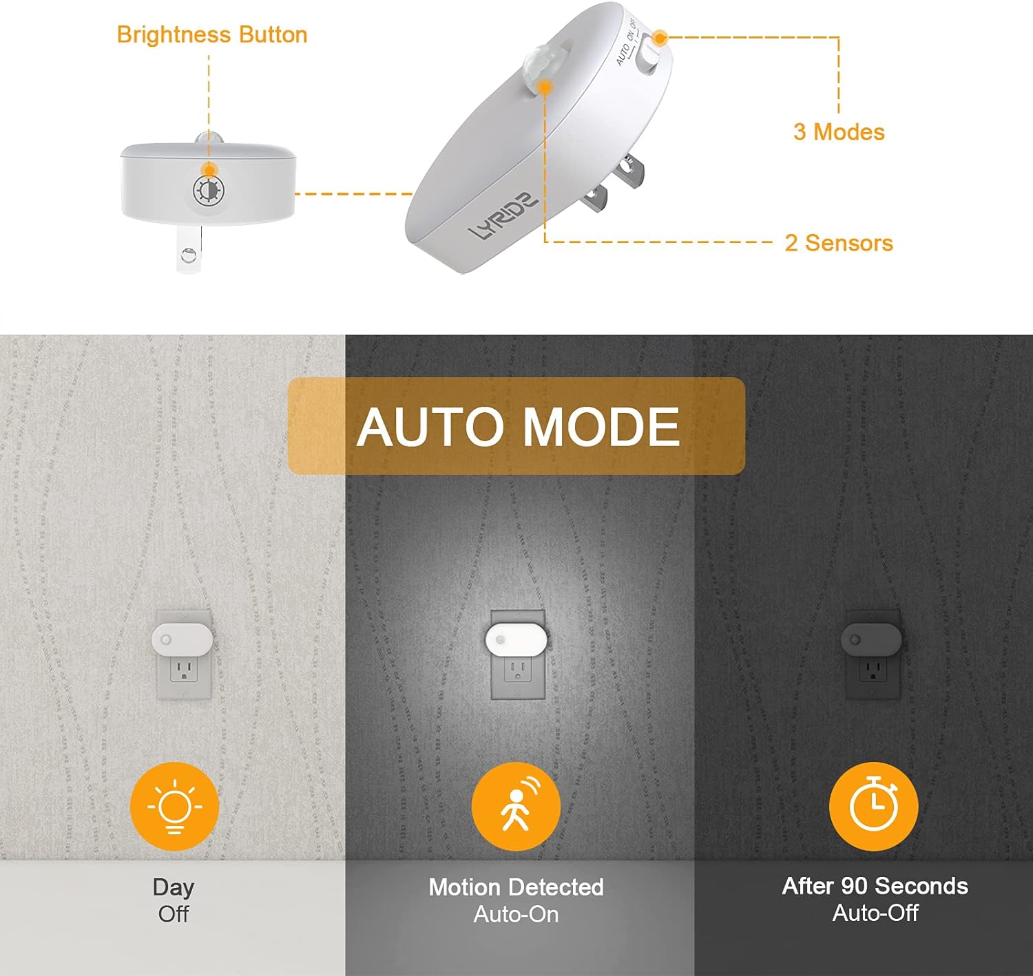 Night Lights Motion Sensor, LYRIDZ LED Plug-in Nightlight Super Bright 1-120LM Smart Cold White Light with Stepless Adjustable Brightness for Bedroom, Kitchen, Stairs, Hallway, 2 Pack - - 
