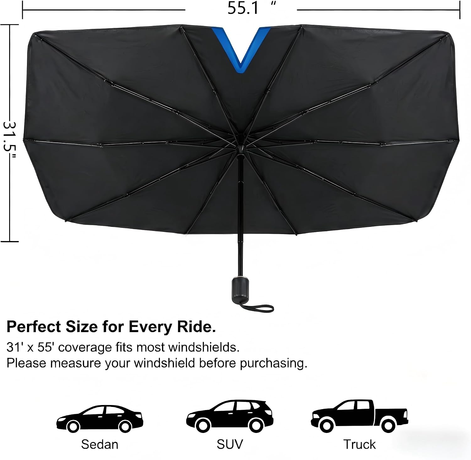 Upgraded Car Windshield Sun Shade Umbrella, Foldable Car Umbrella Sunshade, Sun Protection & Heat Insulation Windshield Sunshades, 90% UV Resistant Front Window Cover, for Most Vehicles (#01)