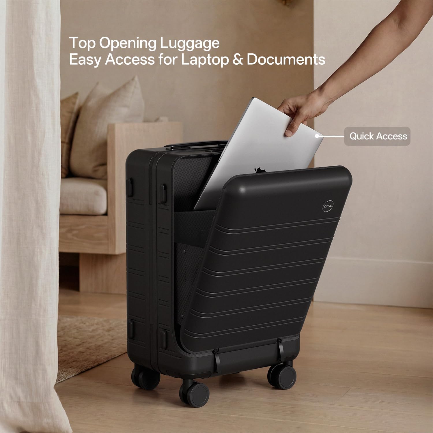 DTA Novaトップオープニング PCハードシェルスーツケース、20インチ国際機内持ち込み手荷物、TSAロック付き、360サイレン