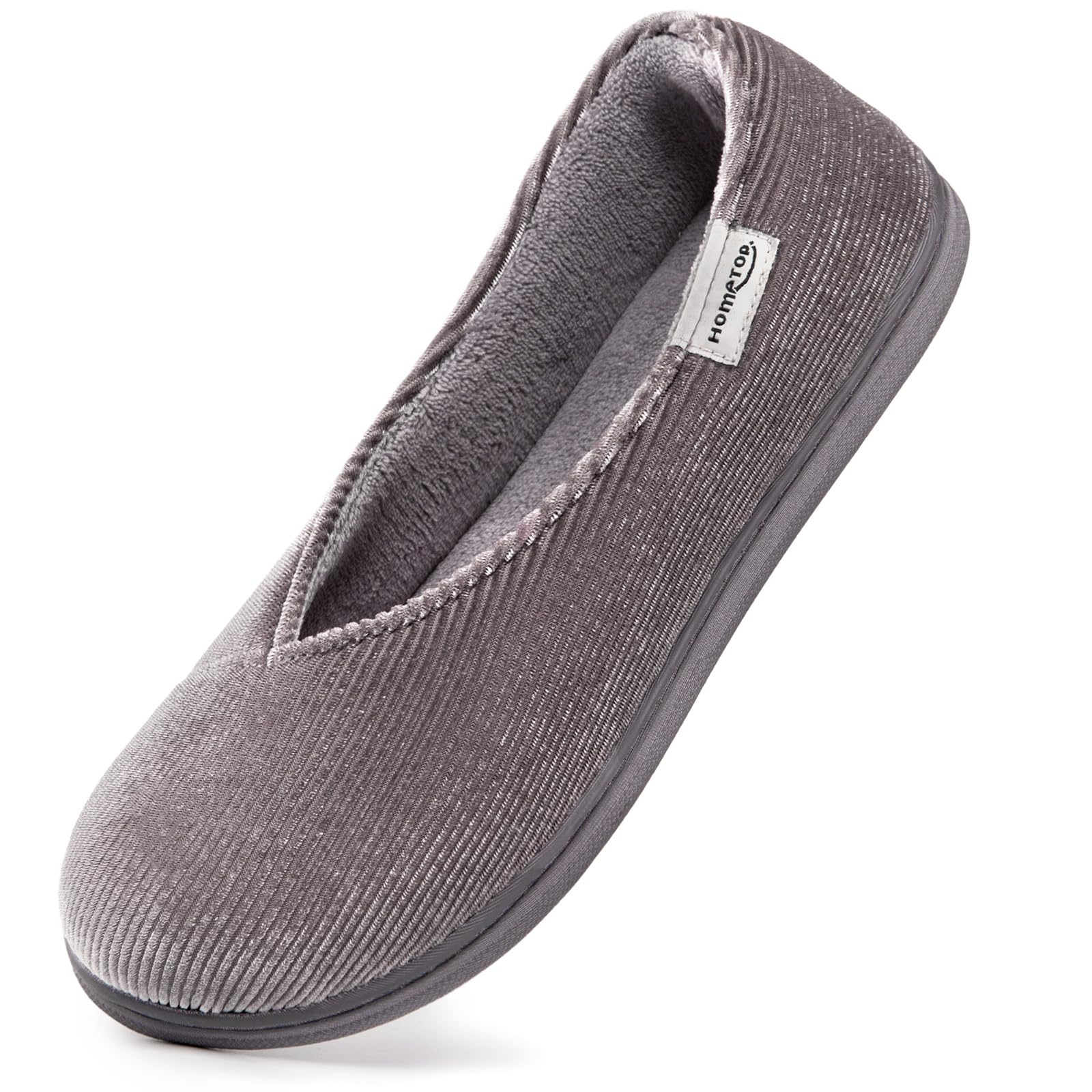 HomeTop Women's Cozy Corduroy Memory Foam Loafer Slippers, Closed Back House Shoes Indoor Outdoor with Coral Velvet Lining