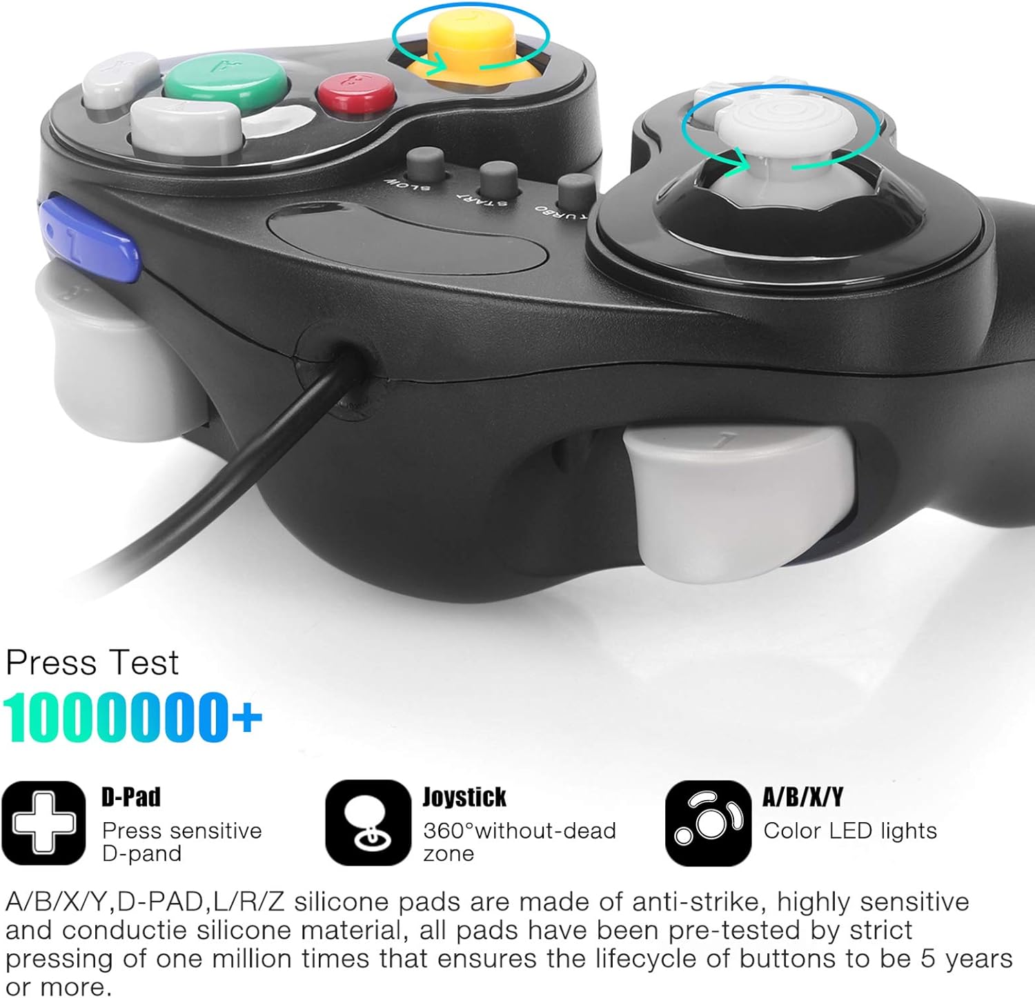 Wired Controller for GameCube Nintendo Switch, 2 Pack Wired Classic Game NGC Controllers for Wii Nintendo Super Smash Bros Ultimate with Turbo Function (Black)