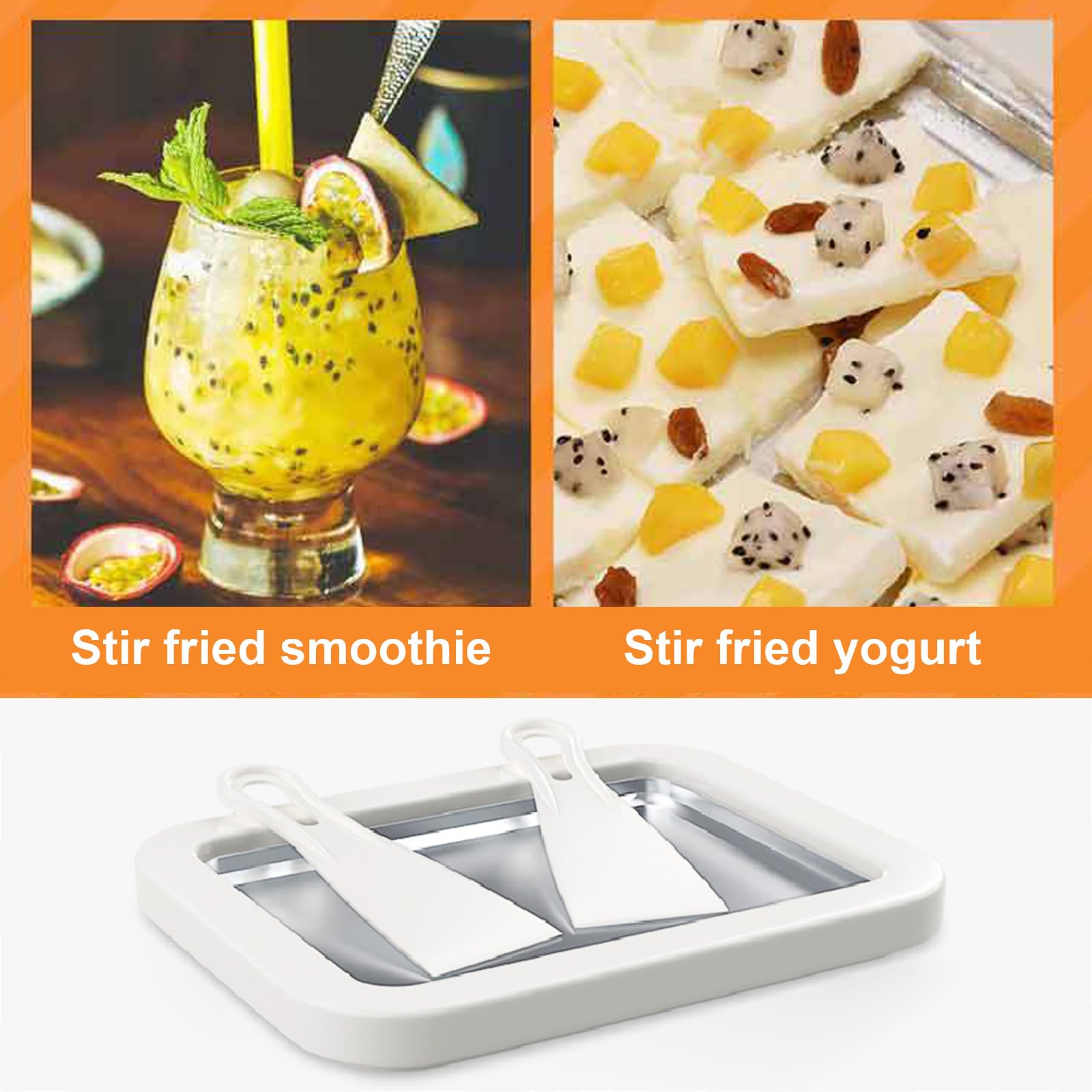 NCONCO Eiscreme Rollbereiter, Edelstahl Instant Cold Plate mit 2 Spatel, Eiscreme Frozen Joghurt Maschine Hausgemachte DIY für Spaß Eltern-Kind-Aktivitäten Familien