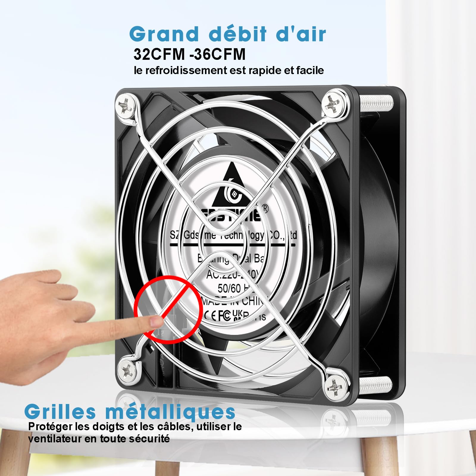 GDSTIME Ventilateur 92mm 220V 92x92x25 Ventilateur PC à roulement à billes | ventilateur 220v 92mm ventilateur pc 92mm 230v ac fan pour refroidissement