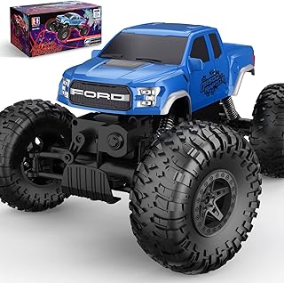 DOUBLE E Ford Raptor F150 RC Car 4WD 2 Motors Monster Trucks for Boys, 11 Inches Off Road Crawler Vehicle Truck Toy with Rechargeable Battery Gift for Boys Girls 6 7 8 9 10 11 12 Years-Blue
