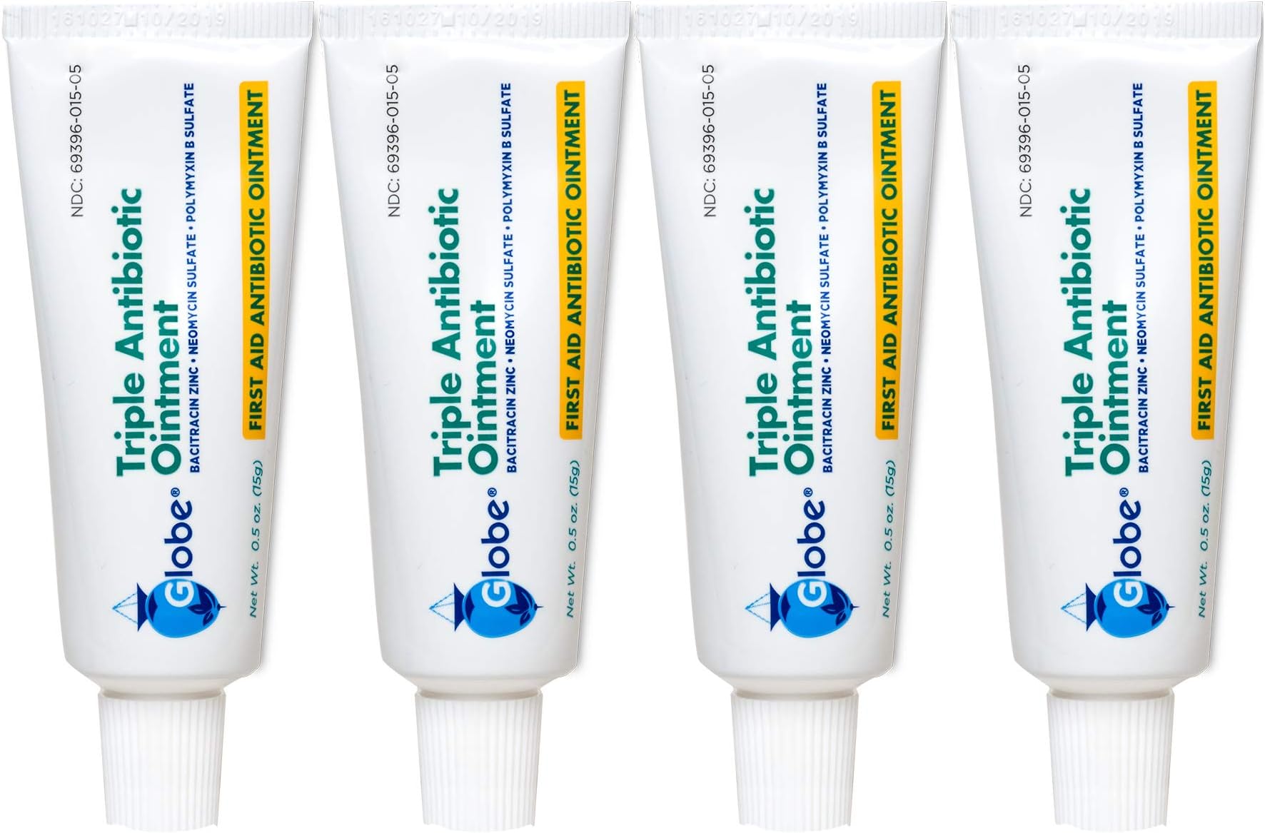 Globe Triple Antibiotic First Aid Ointment, 0.5 oz (4-Pack) | 24-Hour Infection Protection | Wound Care Treatment for Minor Scrapes, Burns and Cuts | 4 Pack
