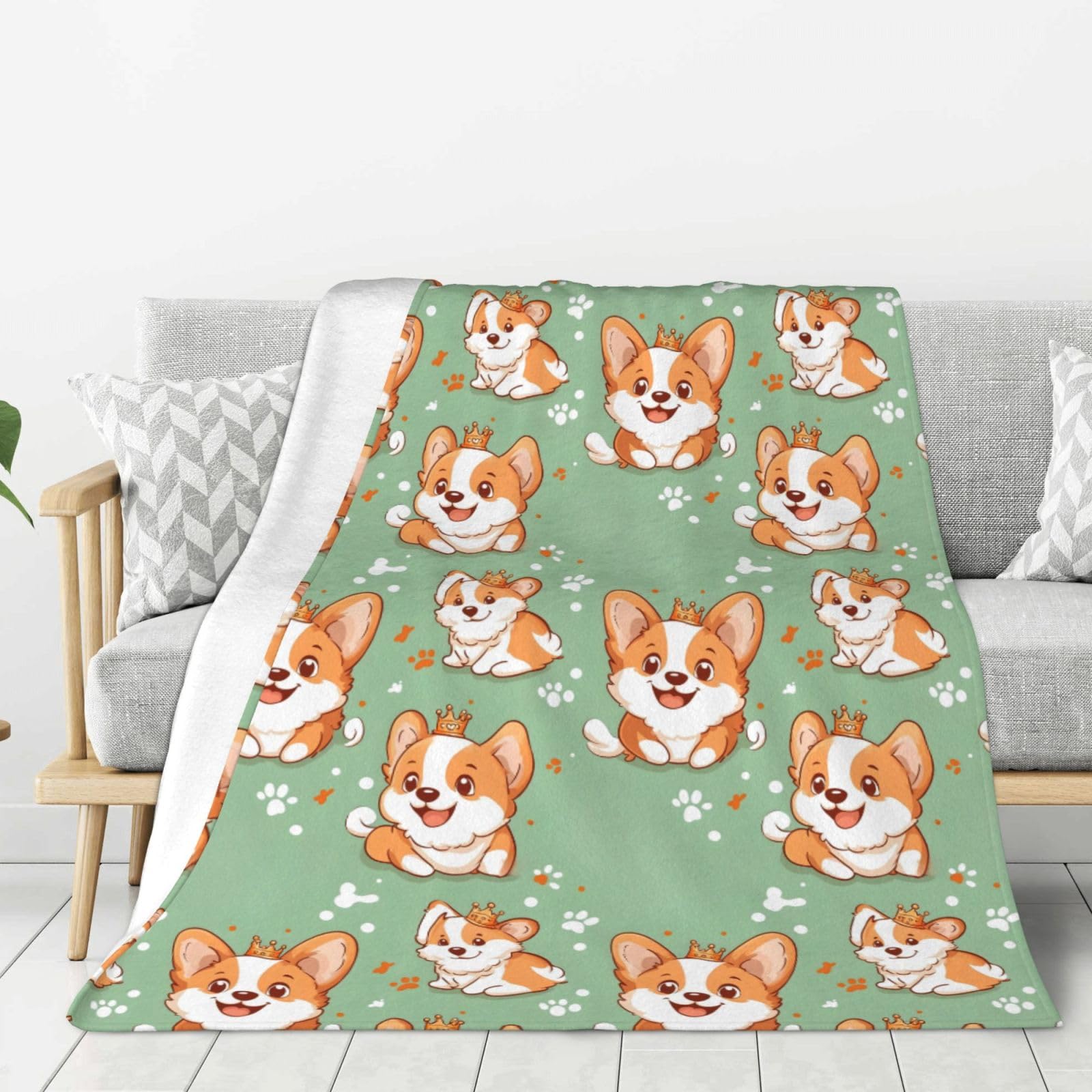 Couverture flanelle Corgi 127x152 cm pour lit et canapé