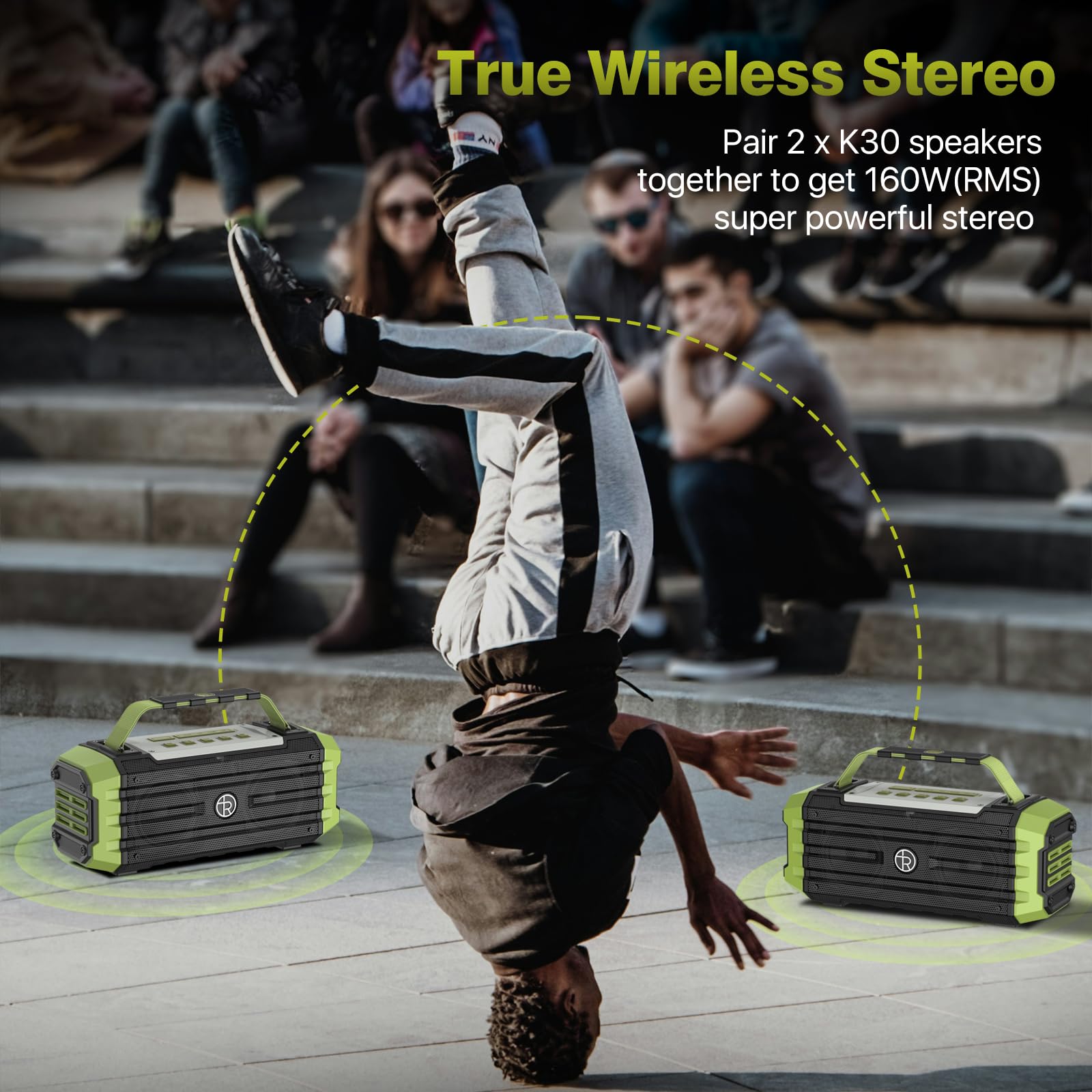 Tragbarer Bluetooth-Lautsprecher, 120 W Peak, 80 W, kabellose Lautsprecher, TWS-Kopplung, tiefer Bass, Hi-Fi-Lautsprecher, IPX6 wasserdicht, DSP-Sound-Boombox für Outdoor, Camping, Party, Strand(Grün)