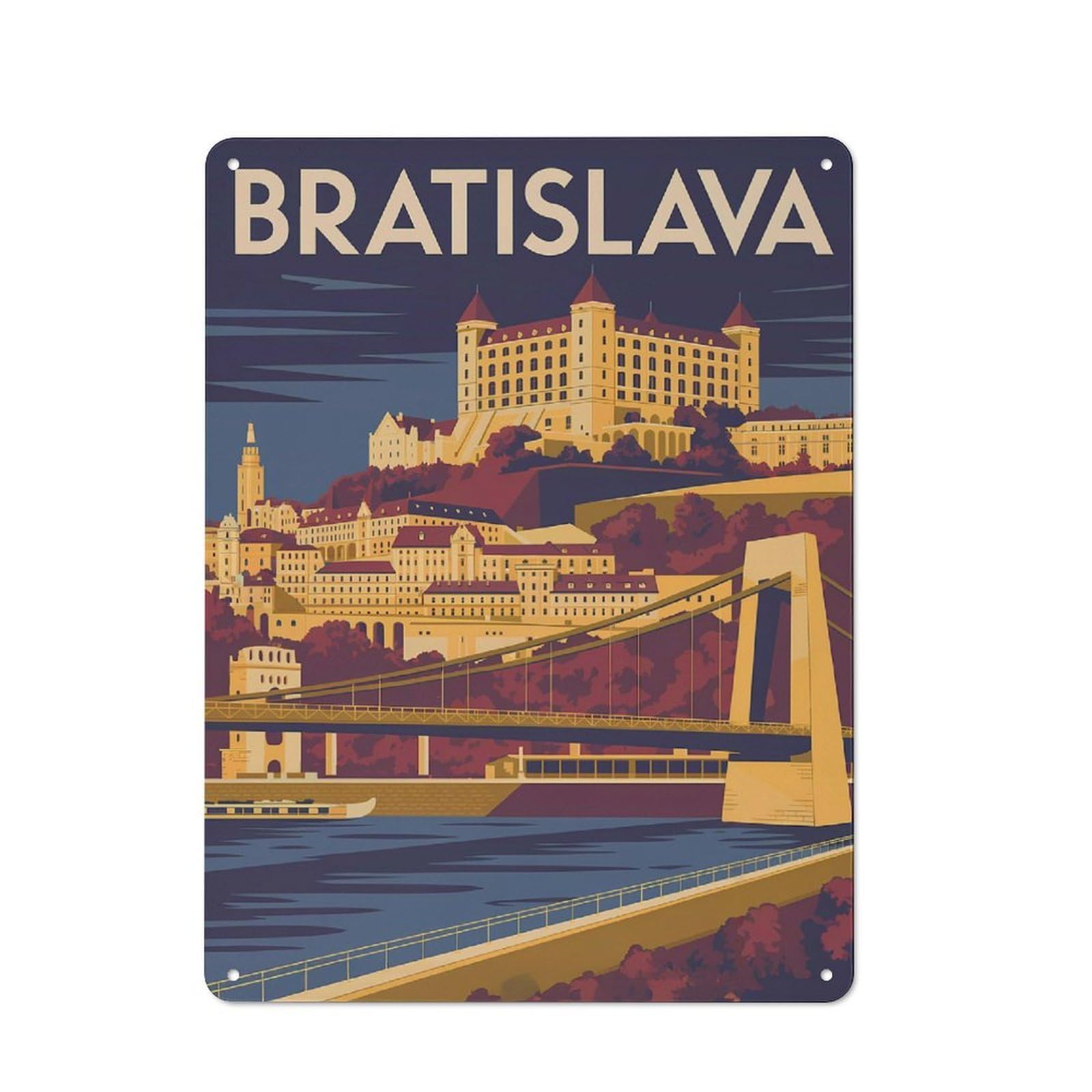 Junmoney Style-5 Bratislava Cityscape Travel Vintage Metal Sign 40X30cm, Shop Front Style Cafe Wall Decor For Takeaway, Bar, Kitchen Or Counter Area